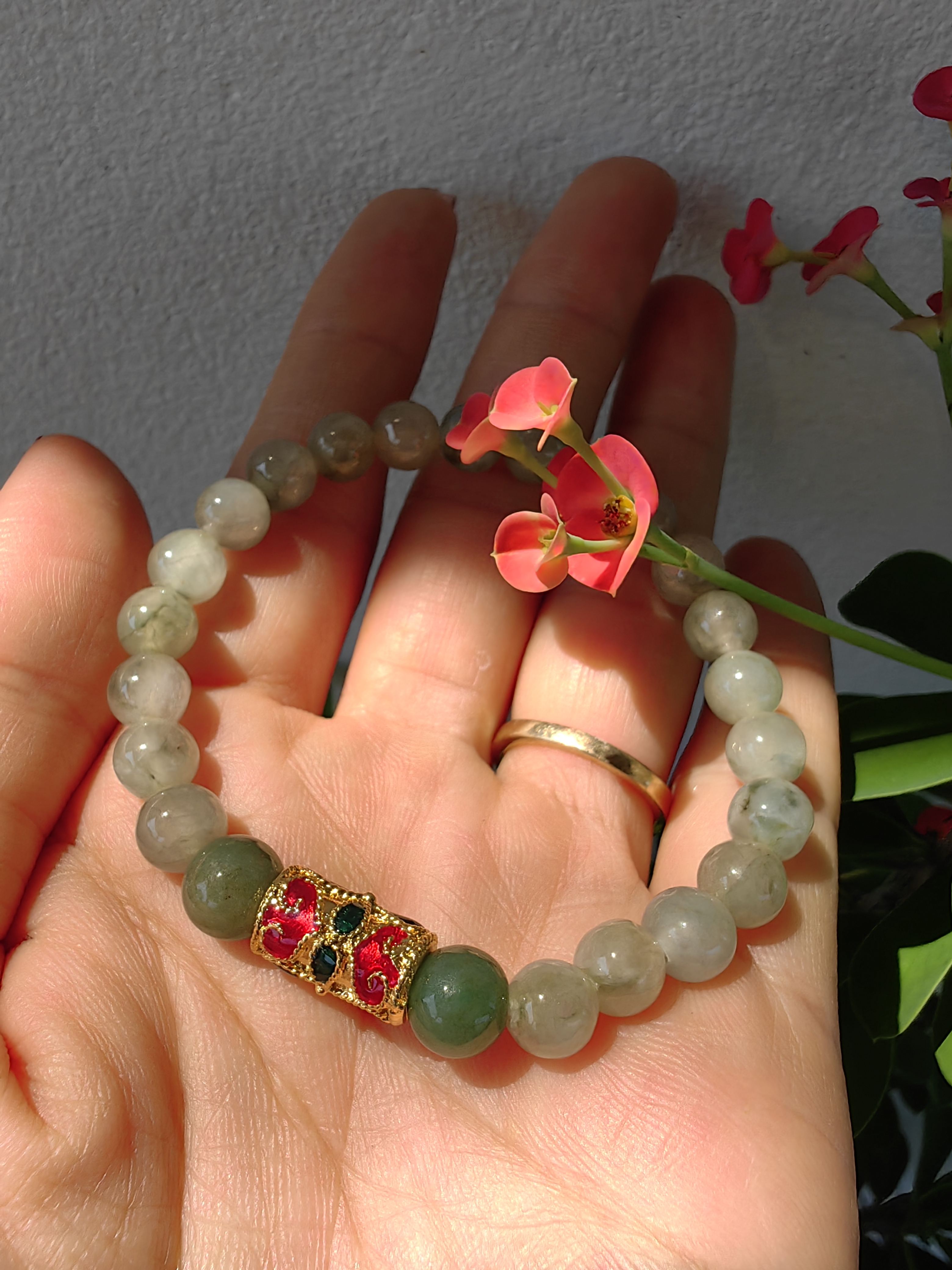 Burmese Jadeite Bracelets Thai Enamel Gold plated 7 mm. สร้อยข้อมือหยกพม่า ลงยาสุโขทัย กลม 7 มม. Free Size