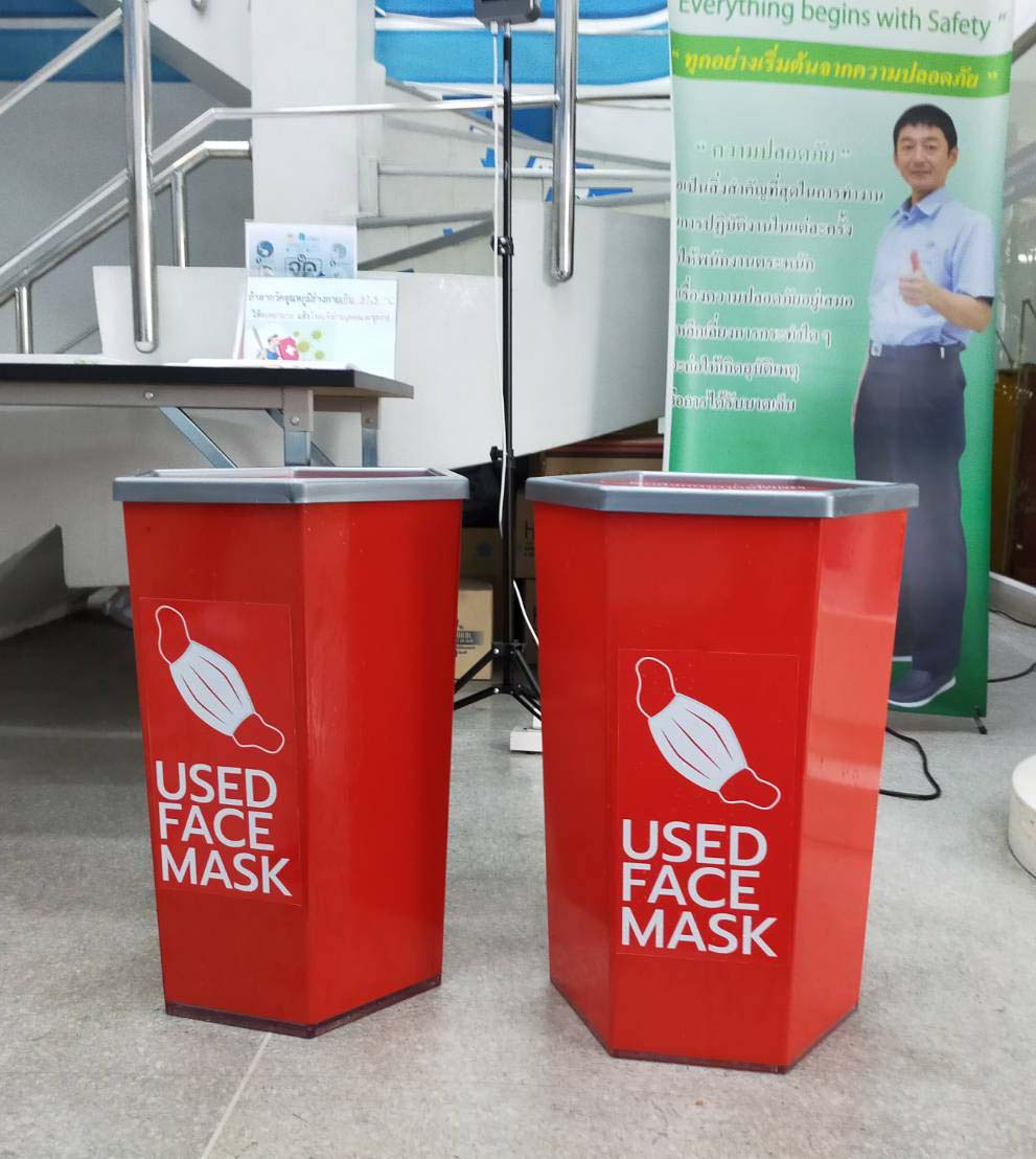 ถังขยะพลาสติกใส พร้อมติดสติกเกอร์ ขยะติดเชื้อ ทรงหกเหลี่ยม 56 ลิตร