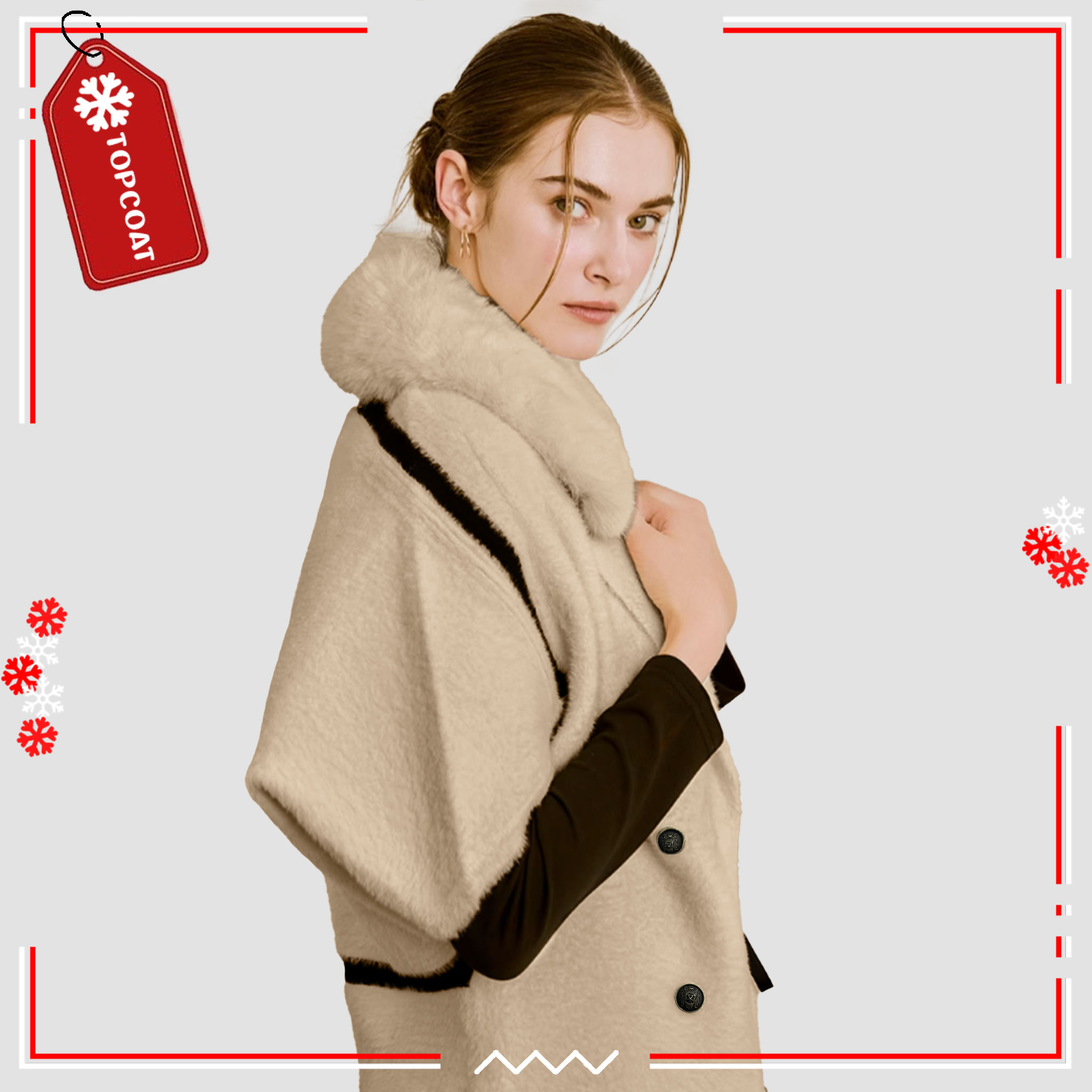 แจ็คเก็ตปกเฟอร์หนานุ่มสามารถถอดได้ กระดุมหน้า 4 เม็ด ยืดหยุ่นได้ดี Freesize