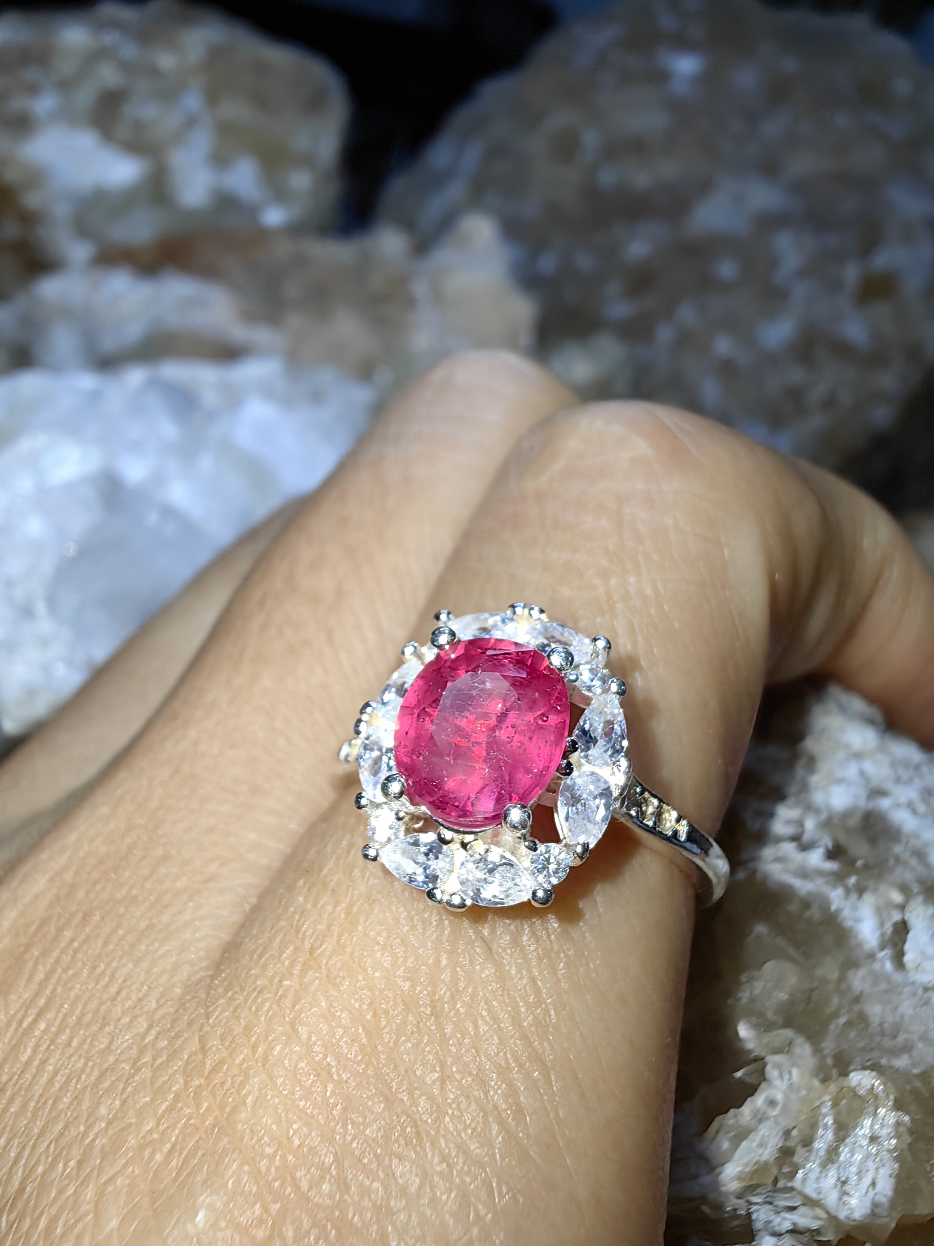 Ruby CZ 925 Sterling Silver แหวนทับทิม ,เพชรCZ Size 54 เงินแท้ 925