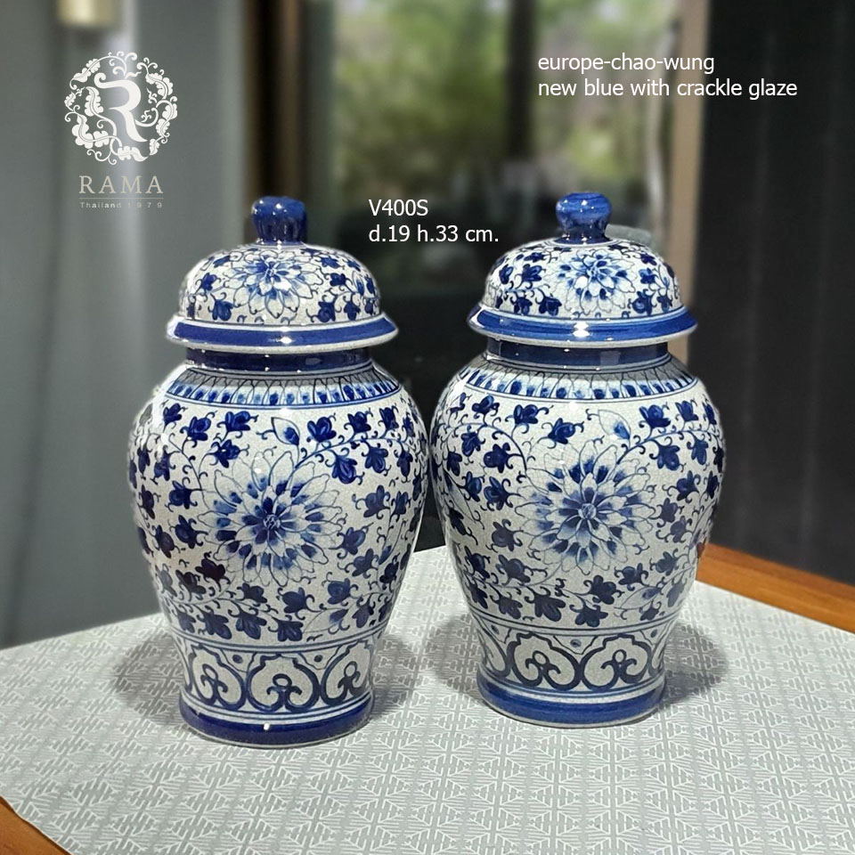 โถพลูพร้อมฝา ขนาดเล็ก V400S ลายยุโรปชาววัง