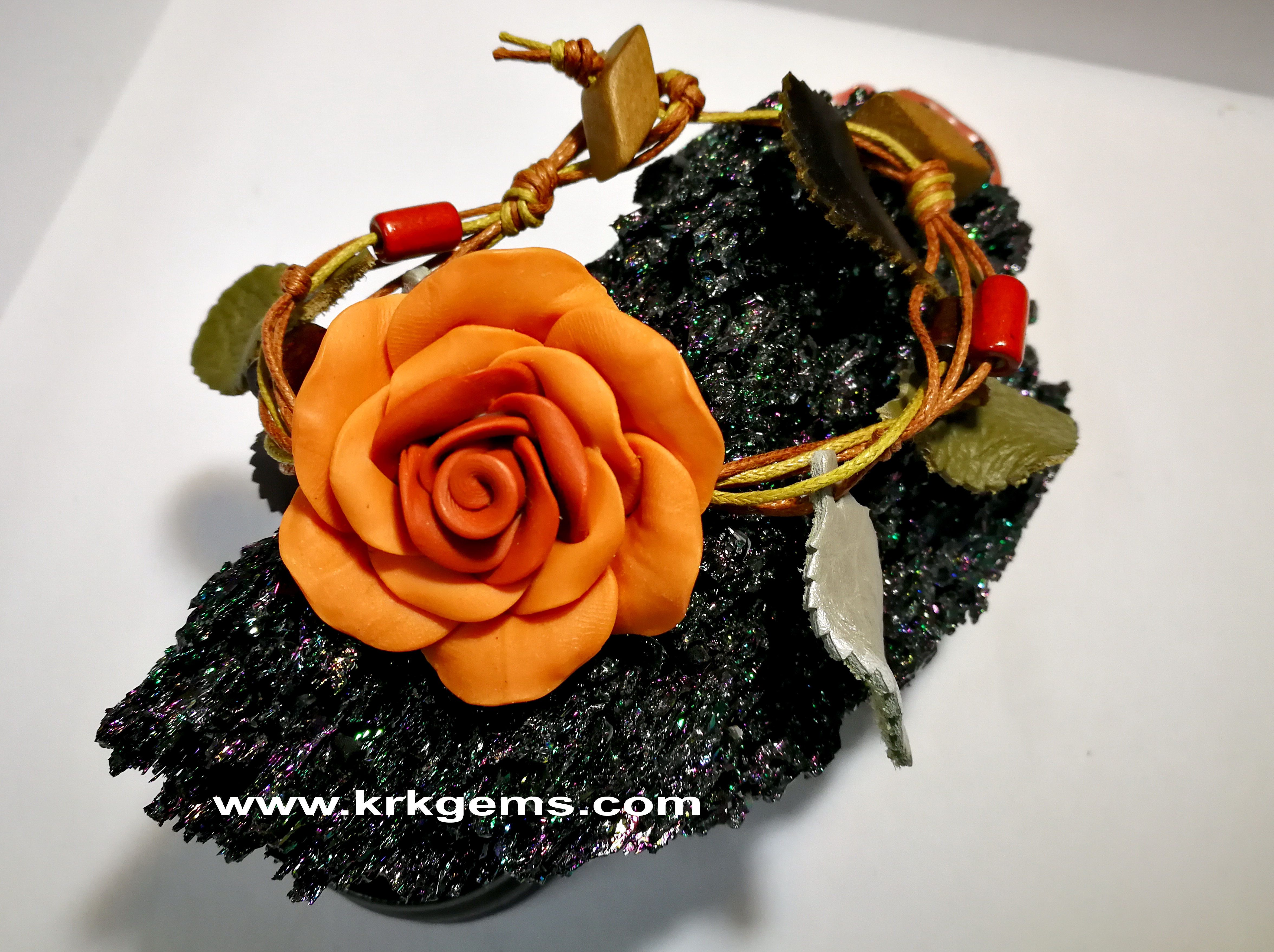 PASTEL ORANGE ROSE HANDMADE CLAY BRACELET