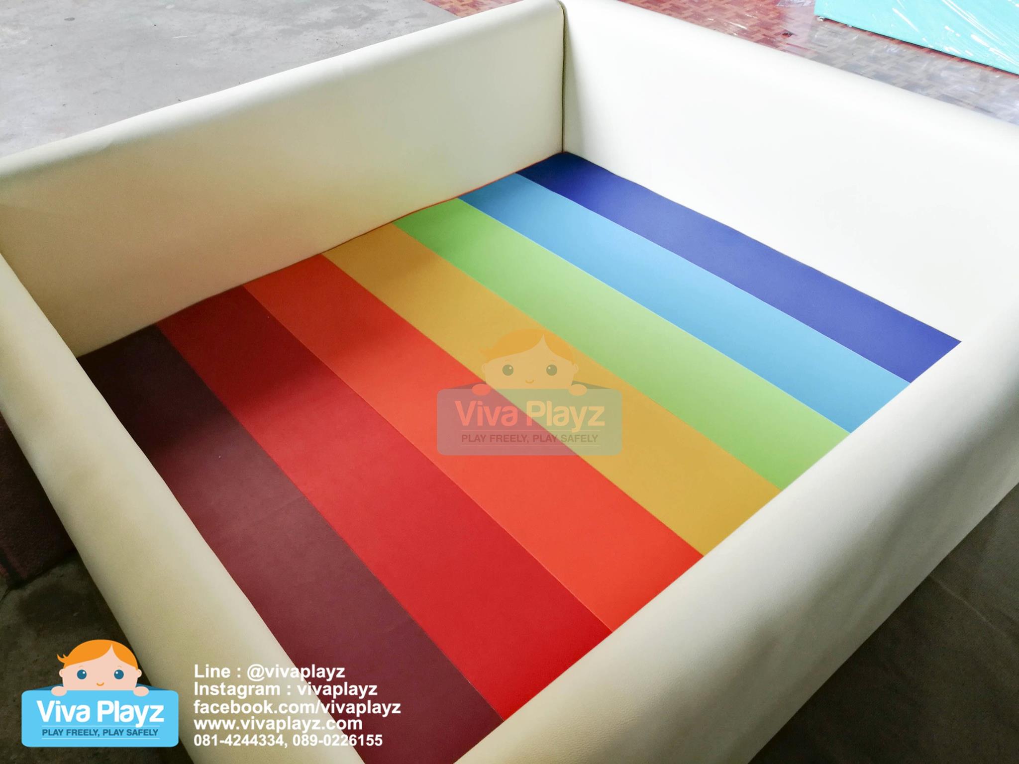 คอกกั้นเด็ก สีครีม เบาะสีรุ้ง 5ฟุต