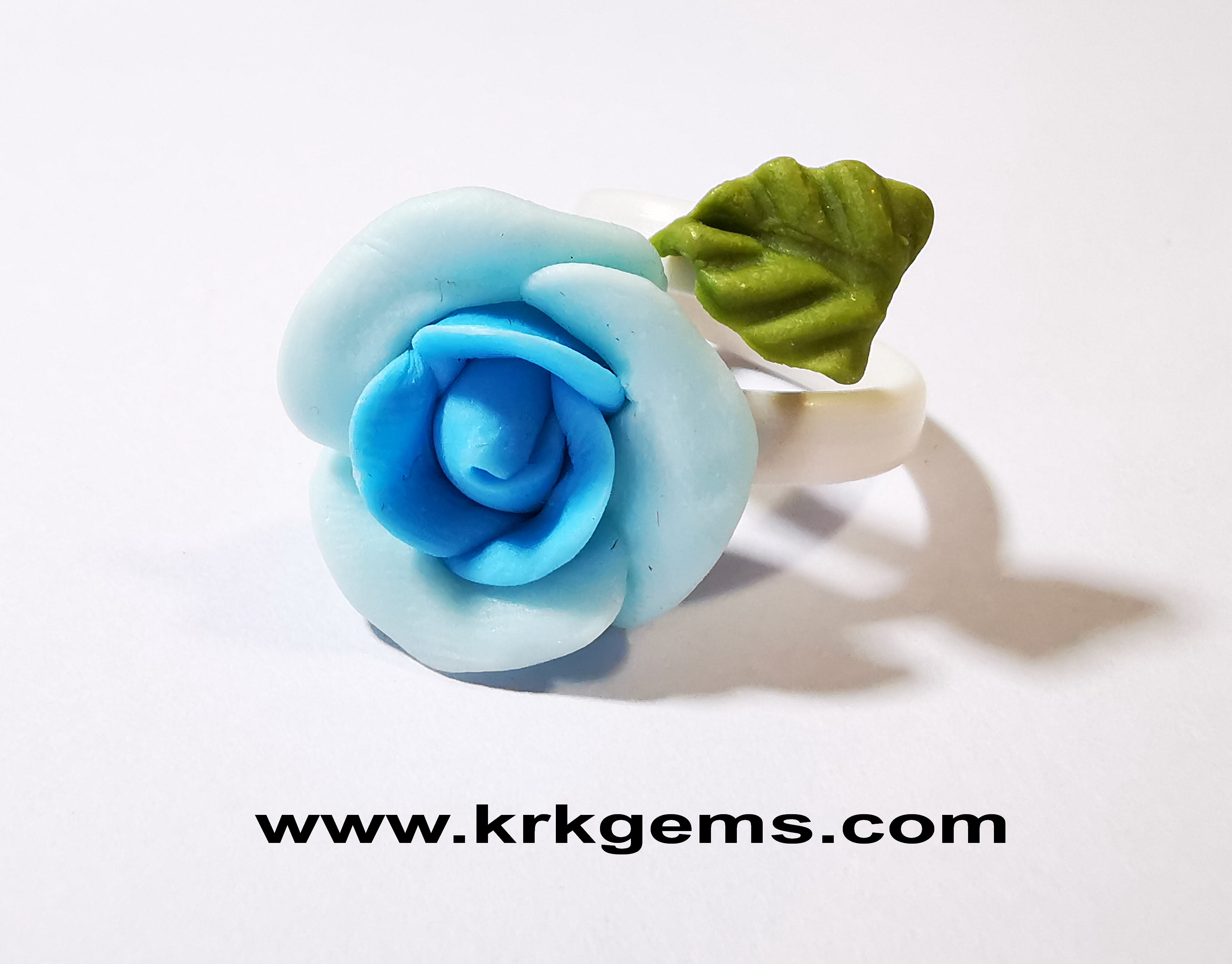PASTEL BLUE ROSE HANDMADE CLAY RING