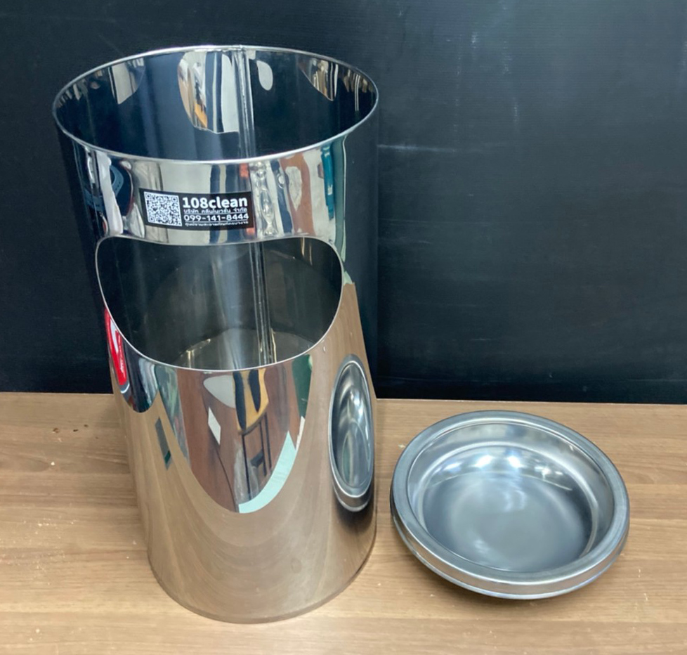 ถังขยะสเตนเลส พร้อมที่เขี่ยบุหรี่ ฝาปั๊ม 12"