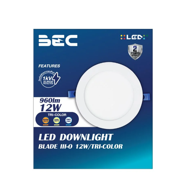 โคมไฟฝั่งฝ้า ดาวน์ไลท์ DOWNLIGHT LED 6นิ้ว BLADE 12W BEC แบบกลม แสงขาว แสงส้ม