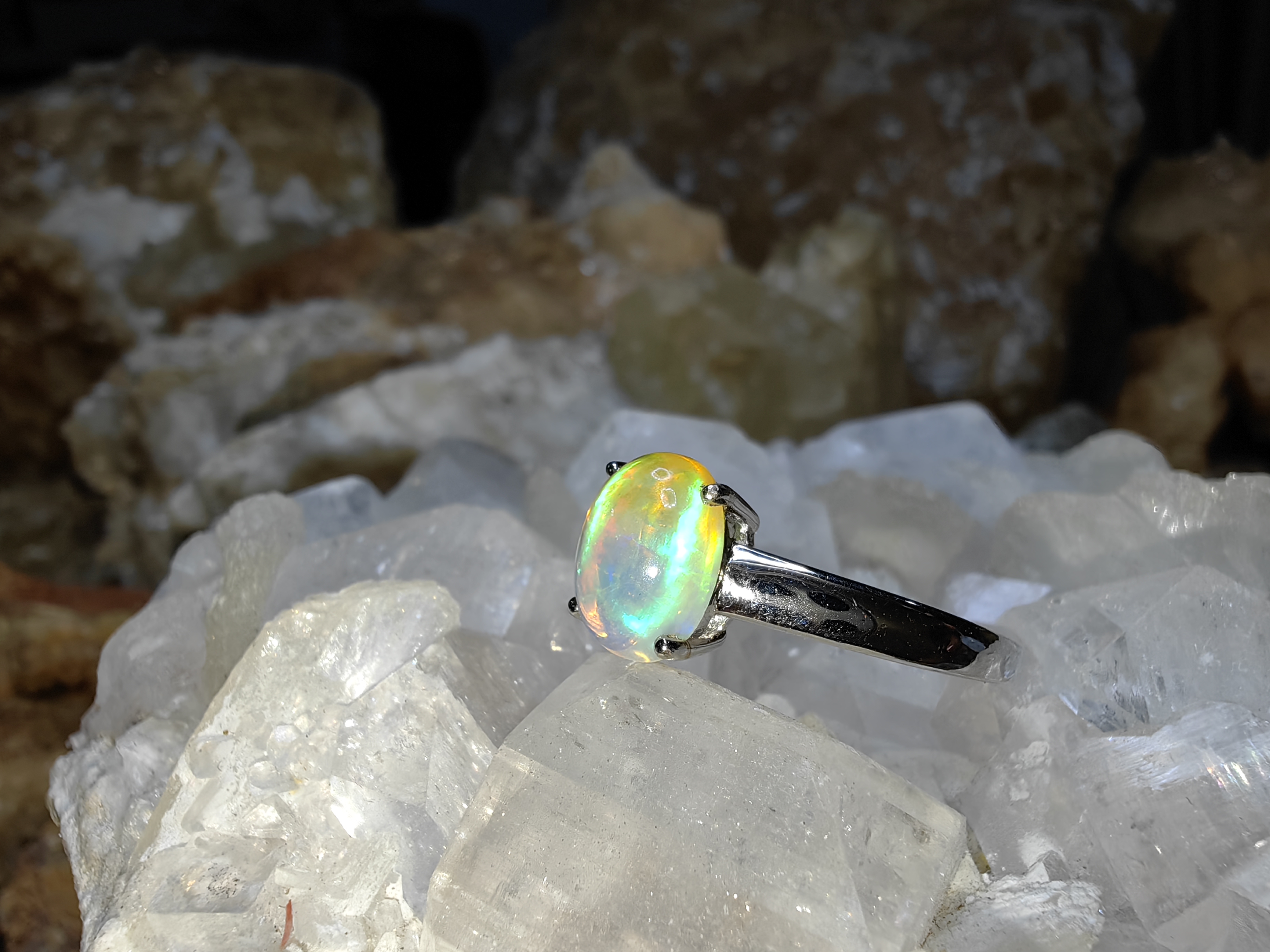 Opal 925 Sterling Silver Ring แหวนโอปอ เงินแท้ 925 Size 60