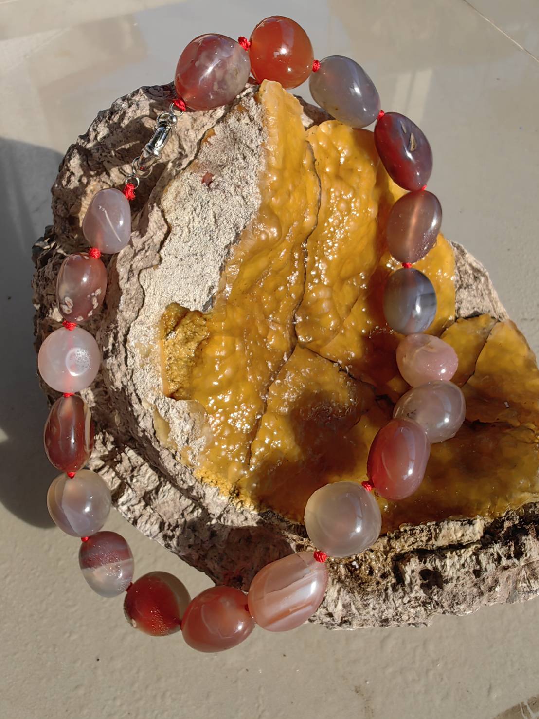 Orange Grey White Agate Necklace สร้อยคออาเกต สีส้ม เทา ขาว L 47 cm. 818.00 ct.