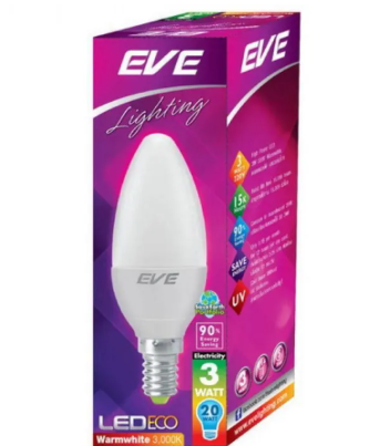 EVE หลอดแอลอีดี ECO CANDLE ขนาด 3 วัตต์ ขั้ว E14 ทรงเปลวเทียน แสงขาวและแสงส้ม