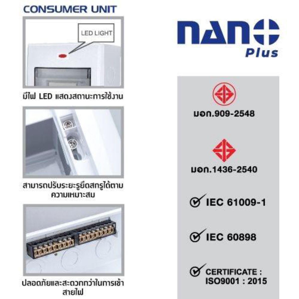 NANO ตู้คอนซูมเมอร์ยูนิต NANO PLUS เมน + 2 ช่อง (พร้อม RCBO + ลูกย่อย) (1 ชุด) รุ่น NNP-CR-02 เมน 63A NNP-CR63B-02