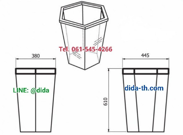 ถังขยะหกเหลี่ยม พลาสติกใส 56 ลิตร
