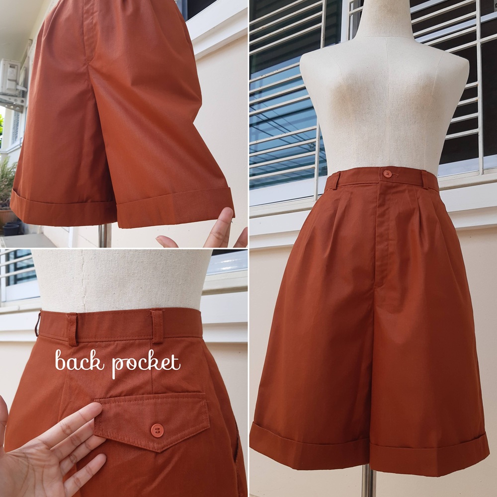 กางเกงคูลอตวินเทจ สีส้มชาเย็น พับขา (Vintage Shorts)