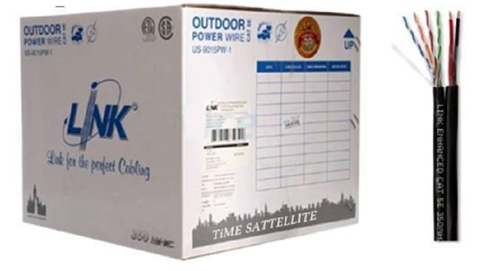Link สายแลน US-9015PW มีไฟเลี้ยงCAT5E 305เมตร แบรน์ลิ้งค์ Outdoor UTP PE Power Wire Cable Bandwidth 350MHz Black Color 305 M