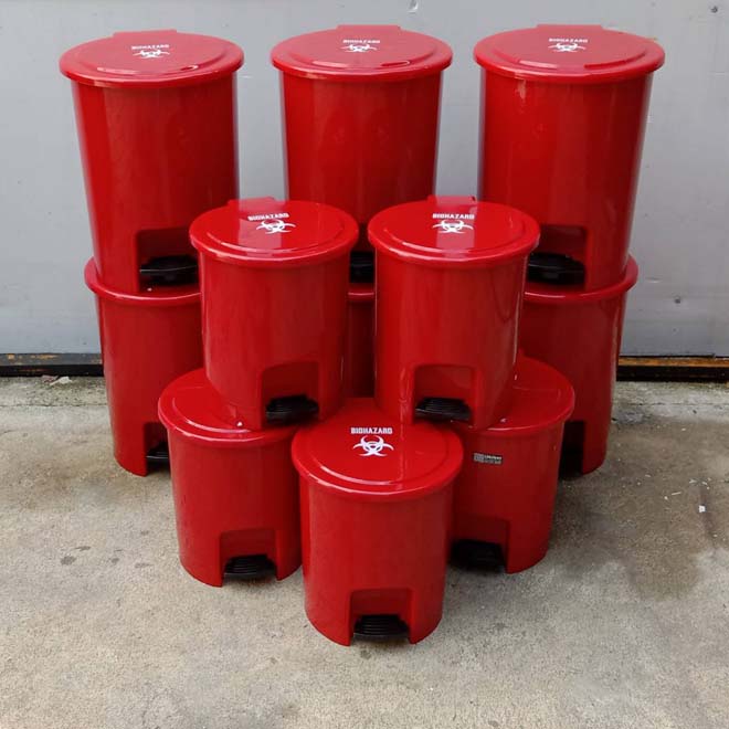 ถังขยะ แบบเหยียบ สีแดง ถังขยะในห้องน้ำ 12 ลิตร