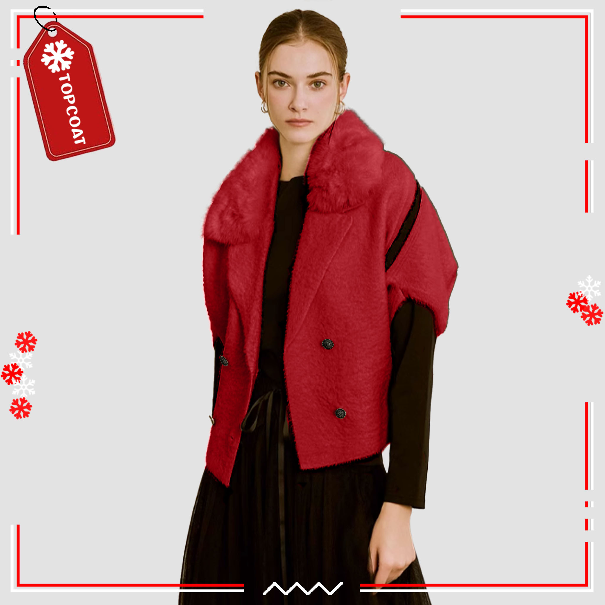 แจ็คเก็ตปกเฟอร์หนานุ่มสามารถถอดได้ กระดุมหน้า 4 เม็ด ยืดหยุ่นได้ดี Freesize