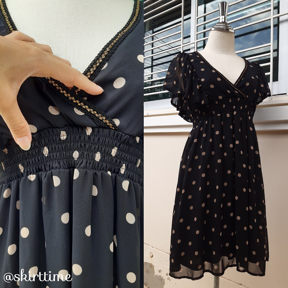 เดรสคอวีผ้าชีฟองสีดำลายจุด (Polkadots)