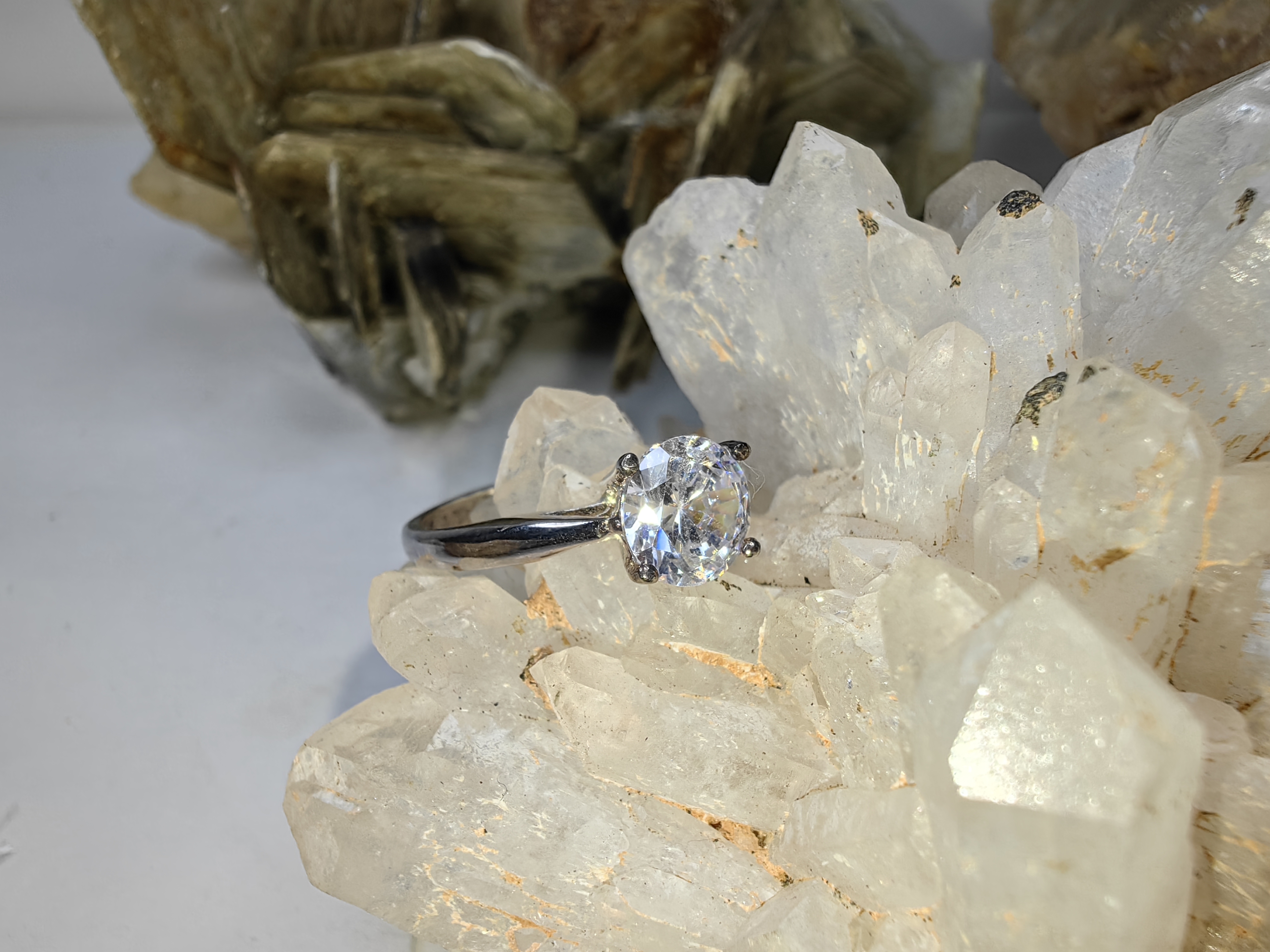 แหวนเพชร CZ เงินแท้ 92.5% Cubic Zirconia 925 Sterling Silver Ring Size 49