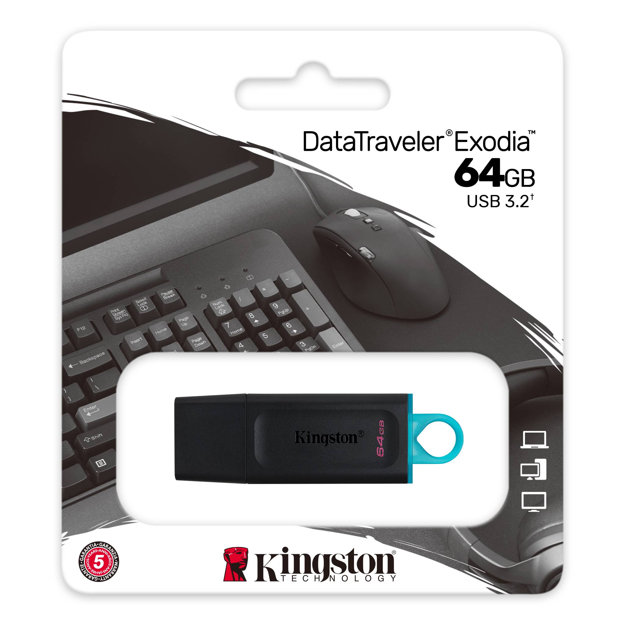 KINGSTON ตัวเก็บข้อมูล มีความจำ 64 GB. USB เสียบคอมพิวเตอร์ได้ มี STOCK เยอะ