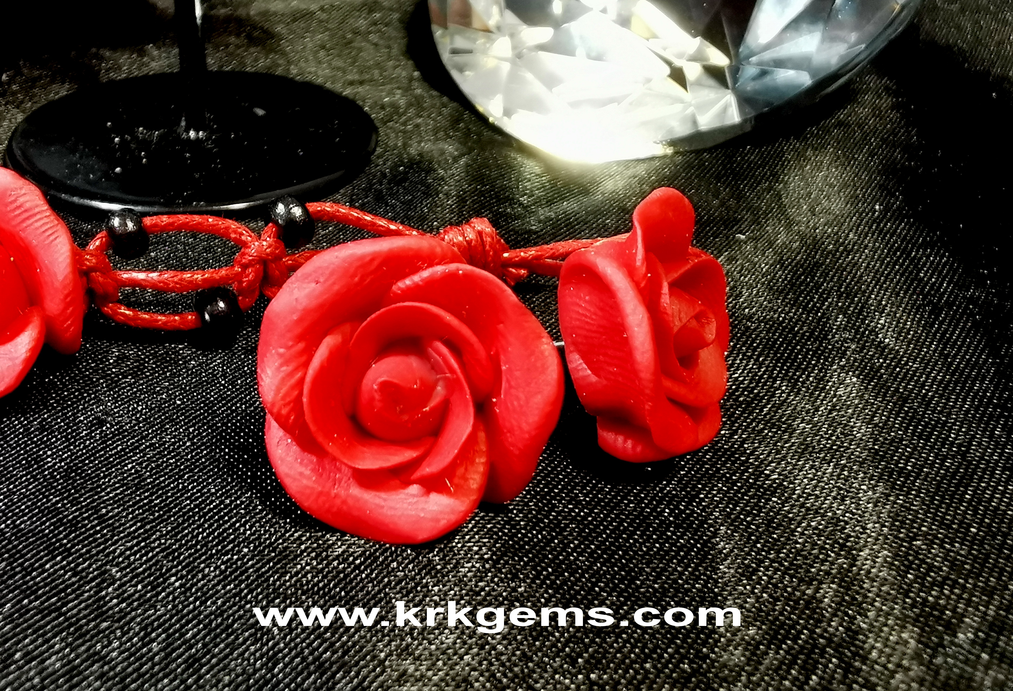 RED ROSE HANDMADE CLAY NECKLACE BRACELET EARRING RING