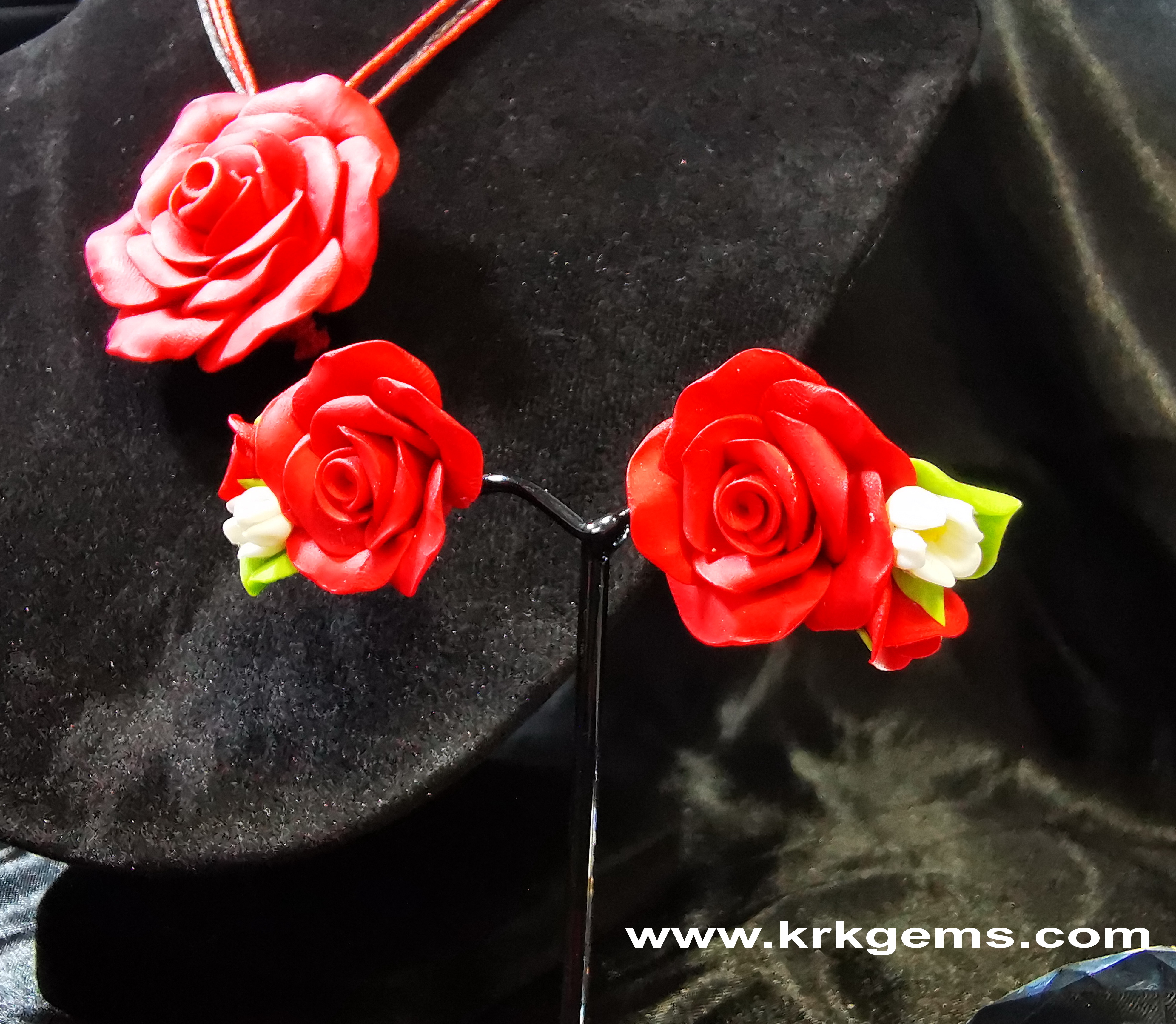 RED ROSE HANDMADE CLAY EARRING