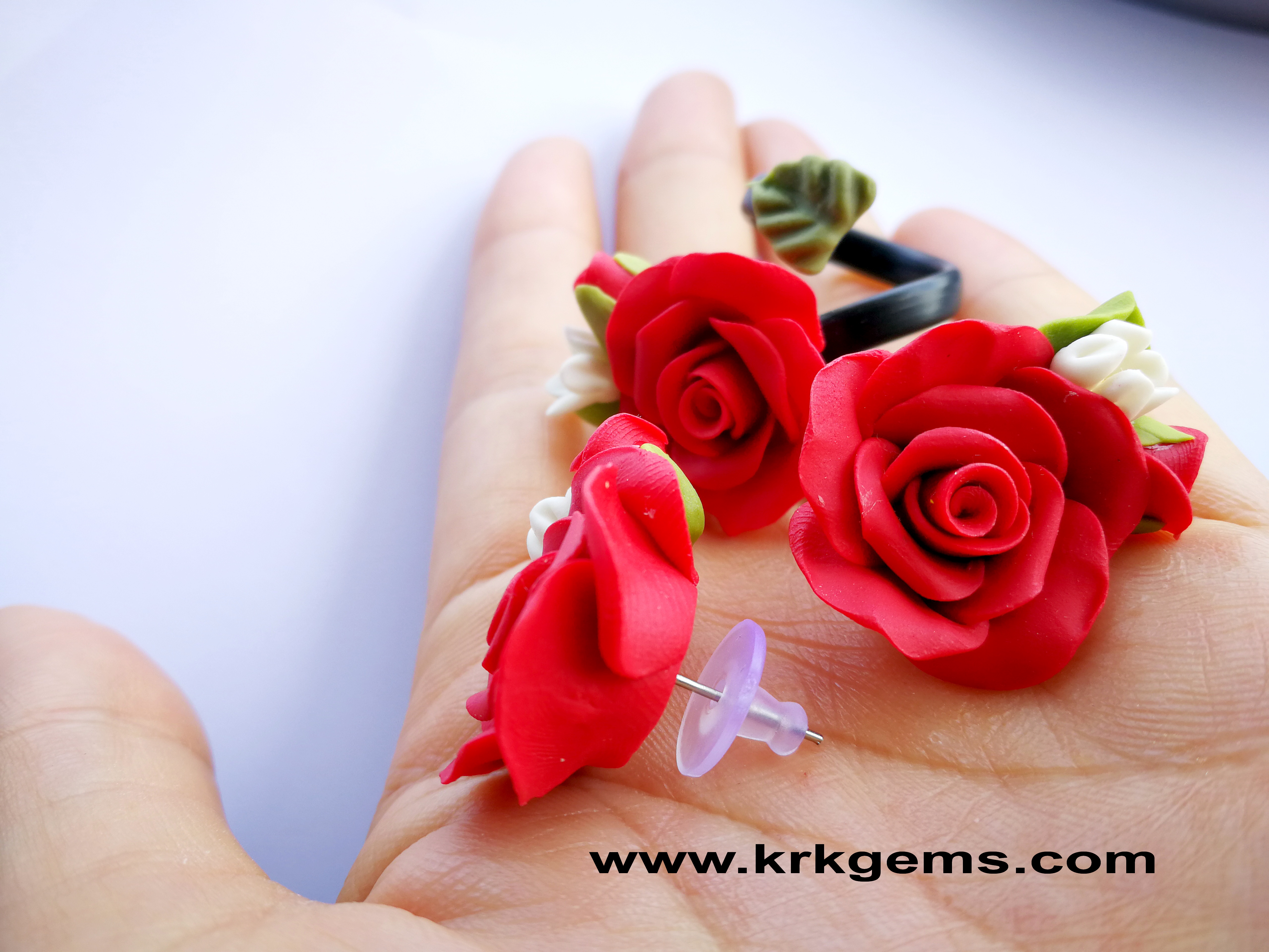 RED ROSE HANDMADE CLAY EARRING