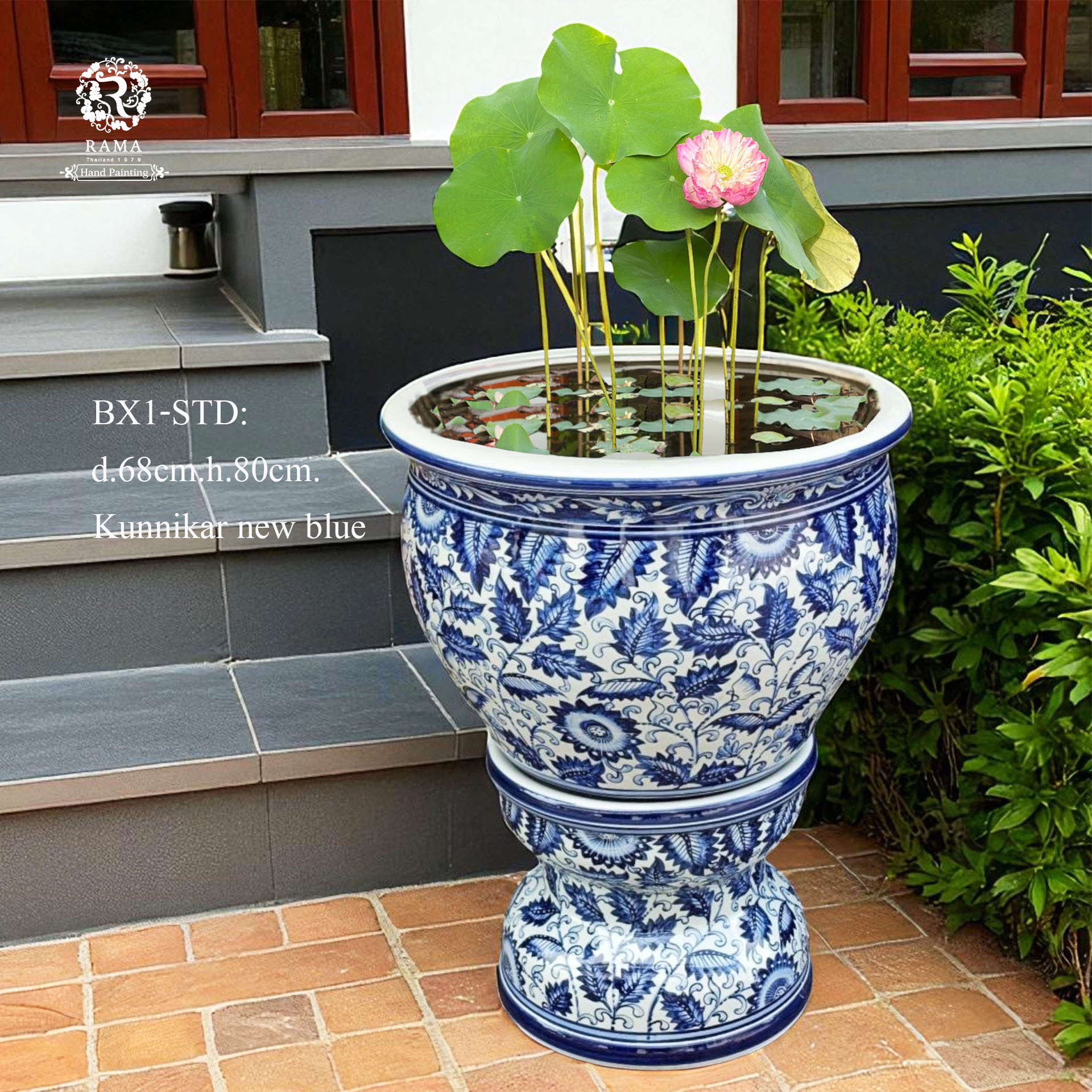 อ่างบัวขนาดใหญ่ พร้อมฐานรอง BLX1-STD ลายดอกพุดตาน