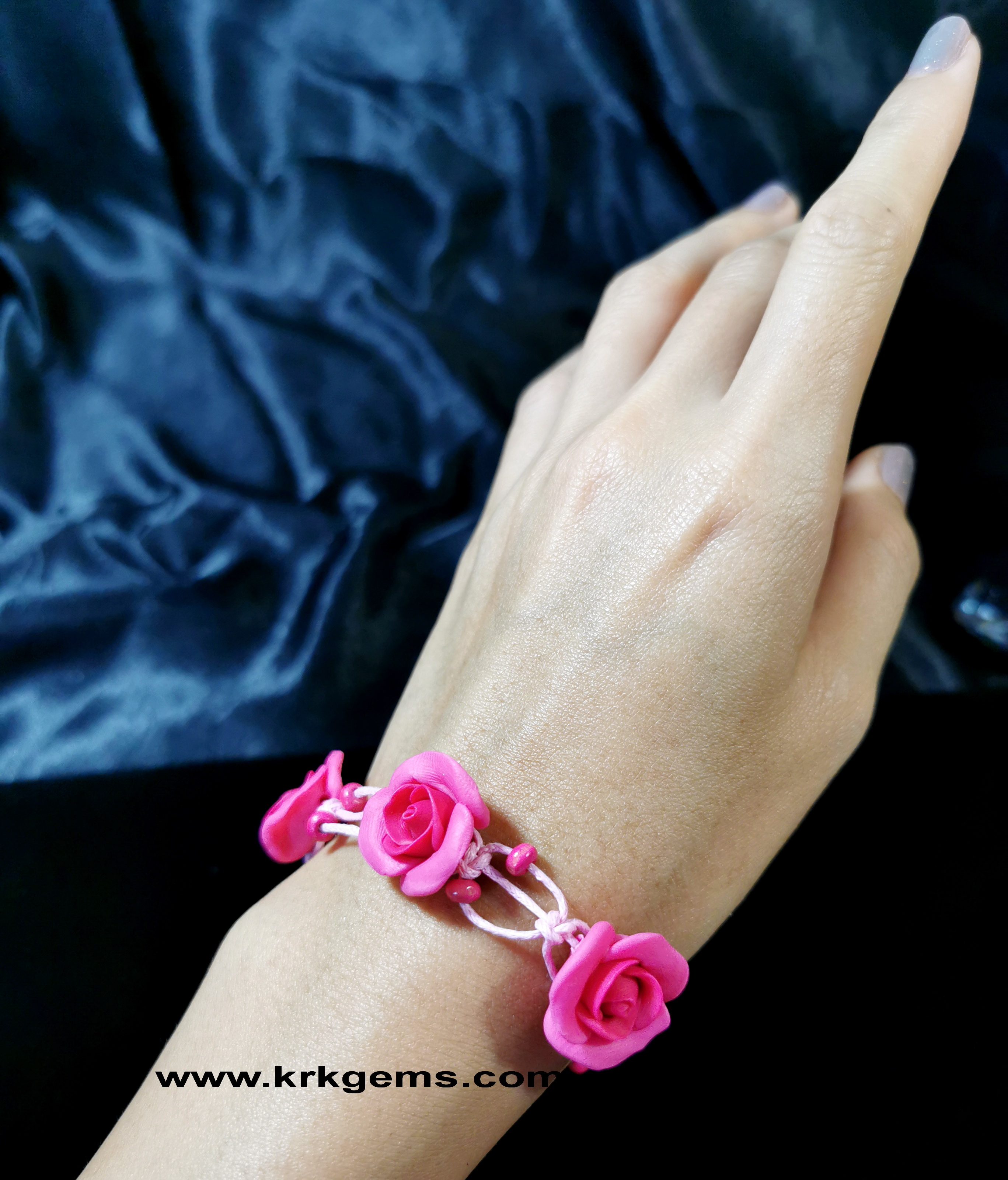DEEP PINK ROSE HANDMADE CLAY BRACELET