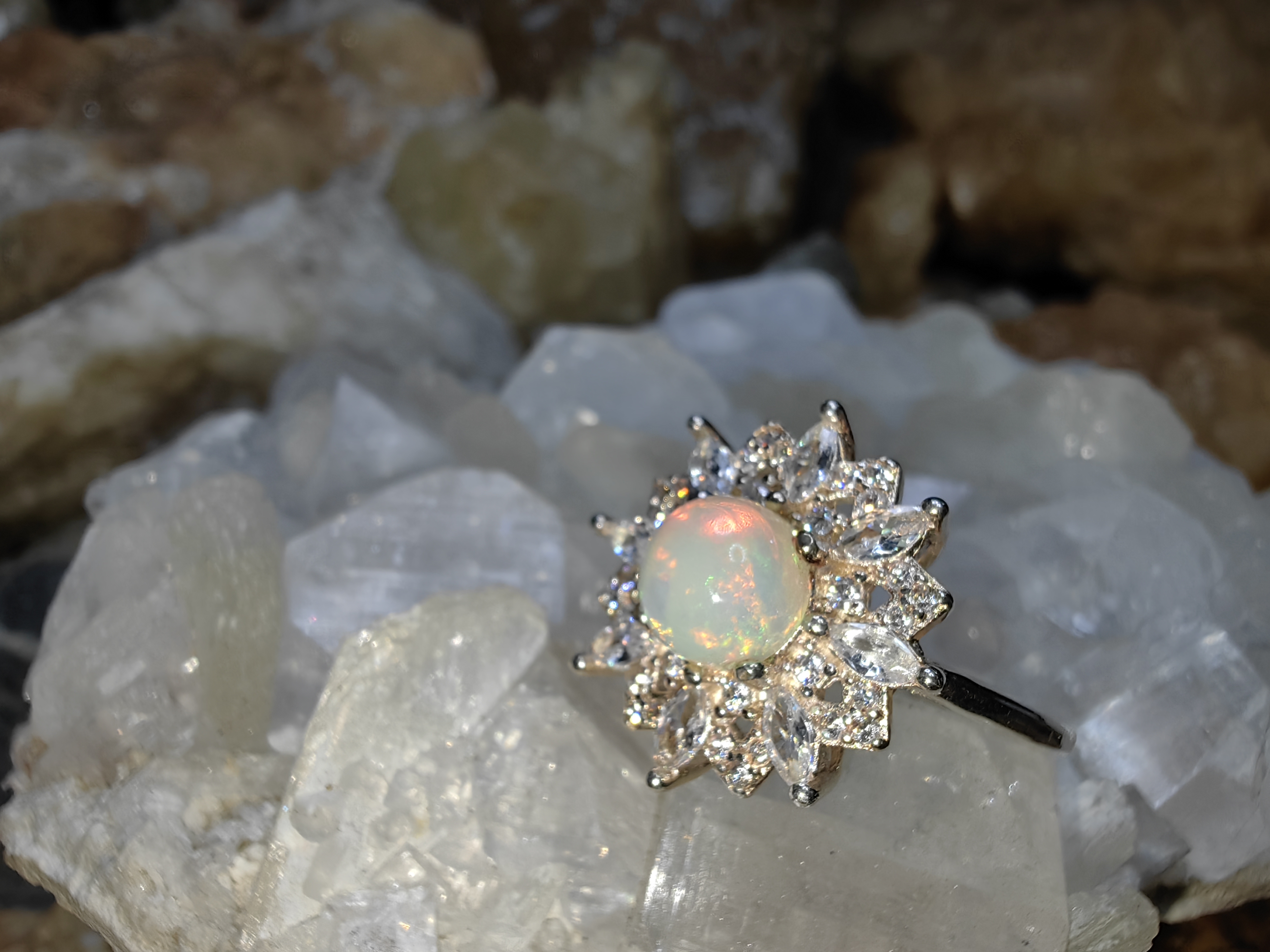 Opal, CZ 925 Sterling Silver Ring แหวนโอปอ เพชรCZ เงินแท้ 925 Size 56