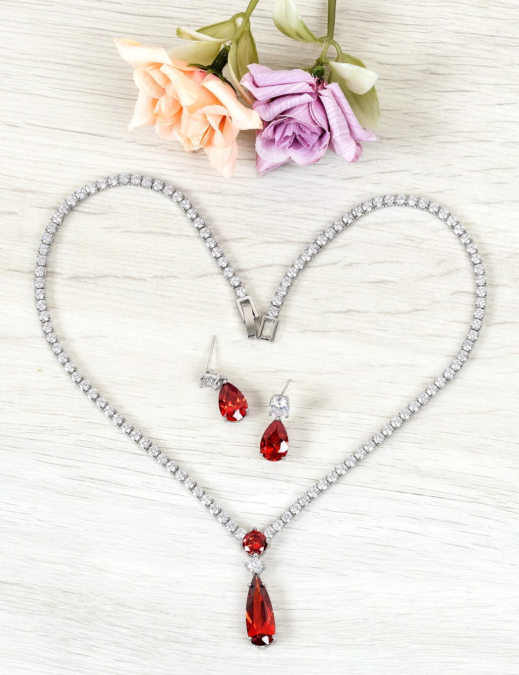 RUBY DIAMOND 18K WHITE GOLD NECKLACE EARRING สร้อยคอ ต่างหู ทับทิม เพชร ทอง 18K Pre-order