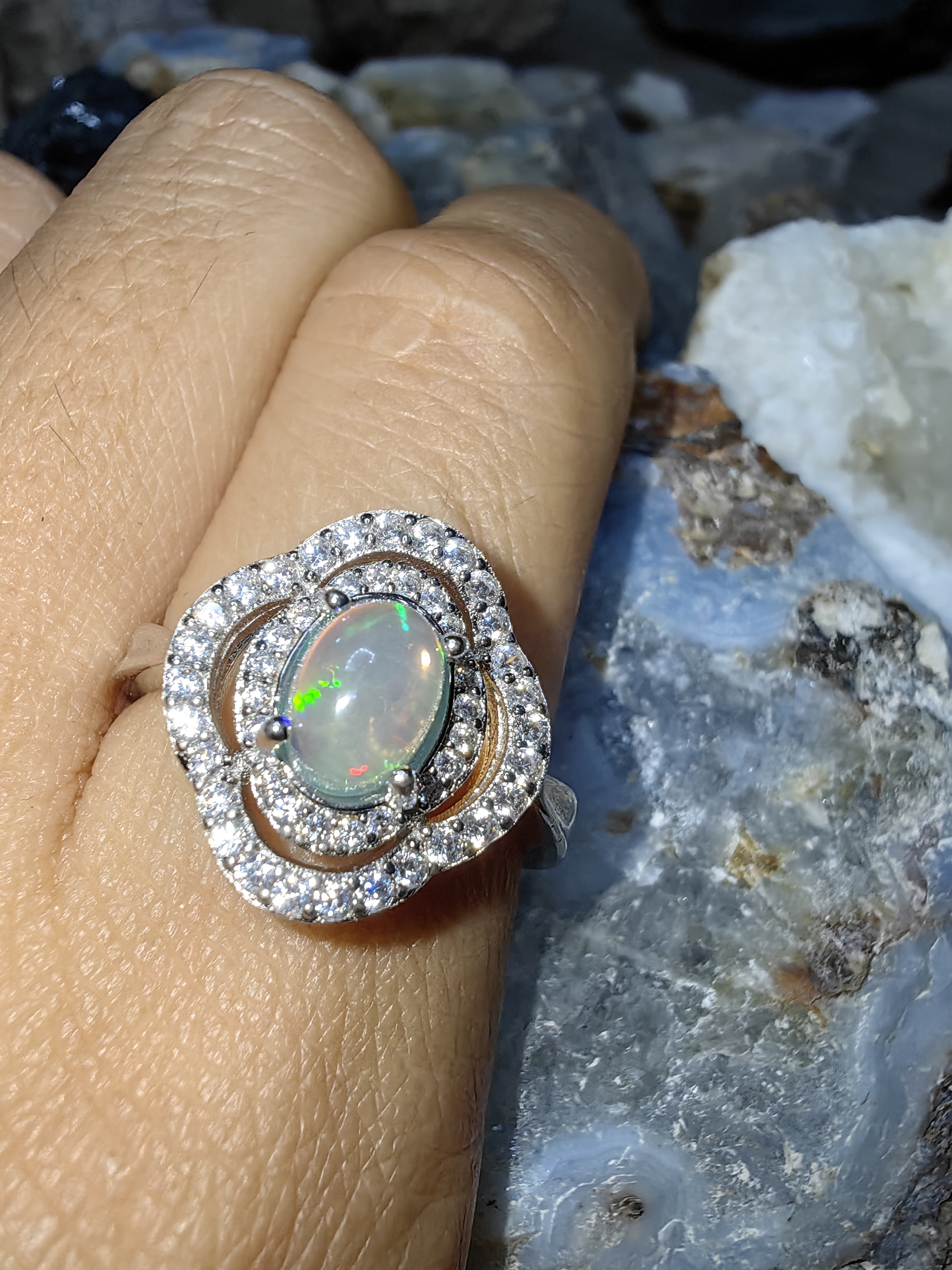 Opal 925 Sterling Silver Ring แหวนโอปอ เงินแท้ 925 Size 57