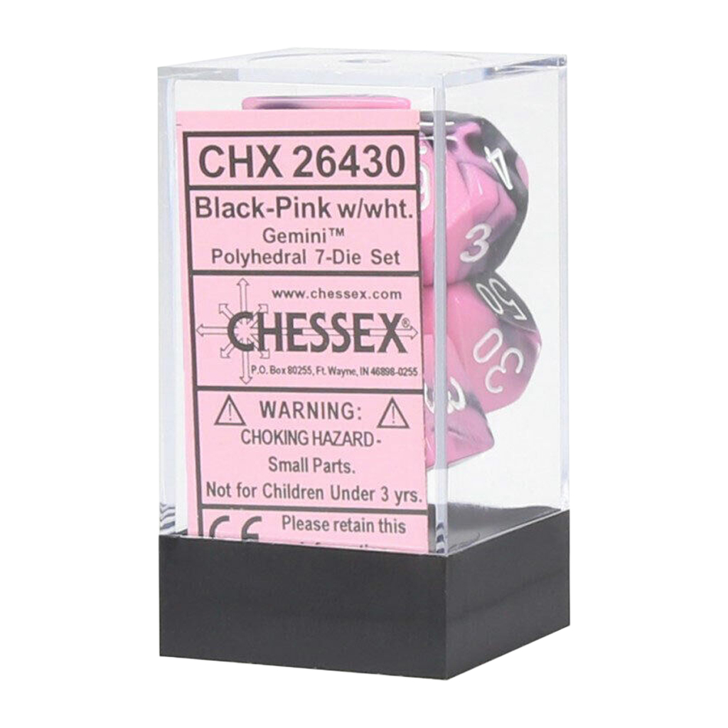 [ลูกเต๋า] Chessex: Gemini 2 Poly Black Pink/White (7 Dice)