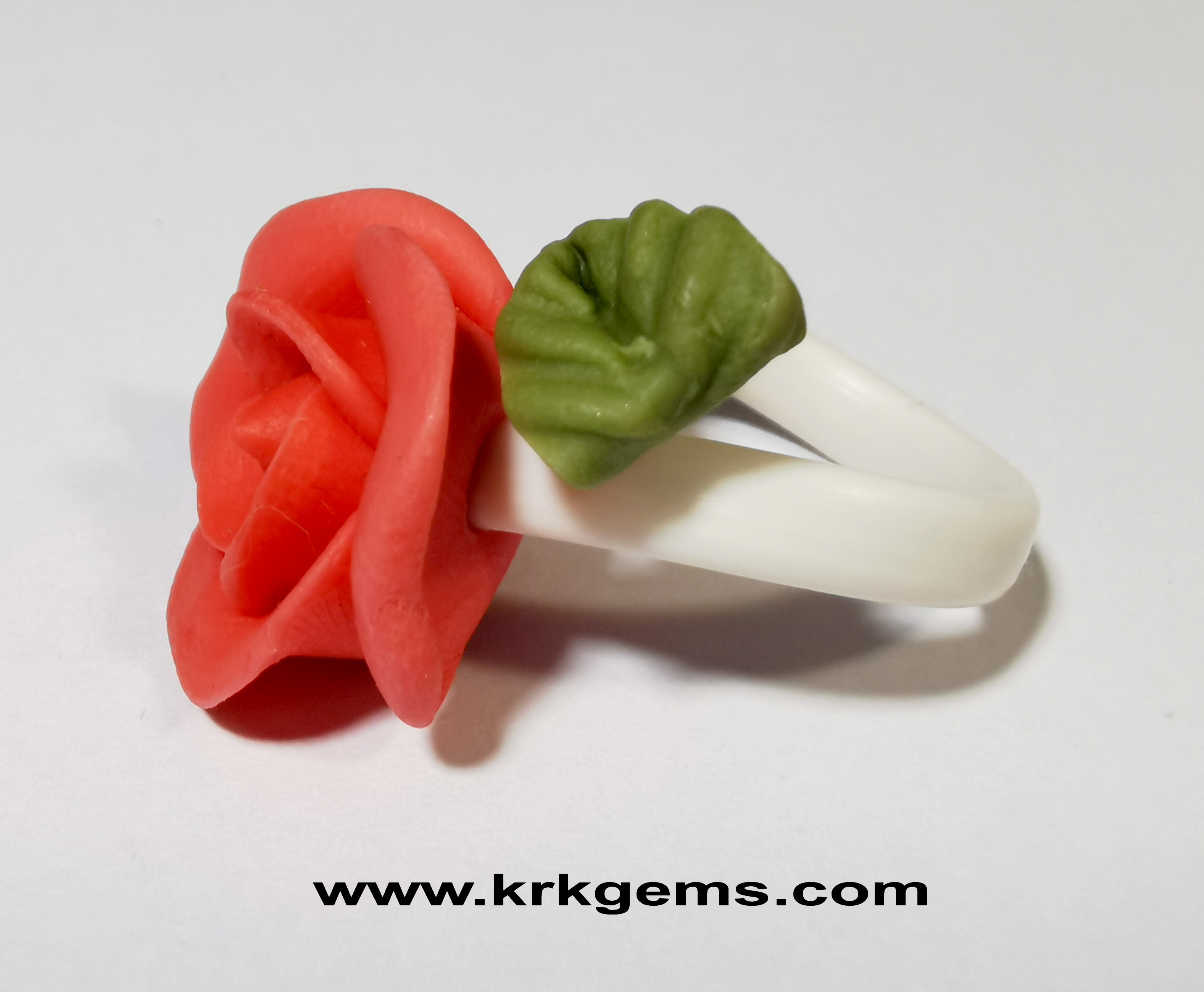 SMALL ORANGE ROSE HANDMADE CLAY RING