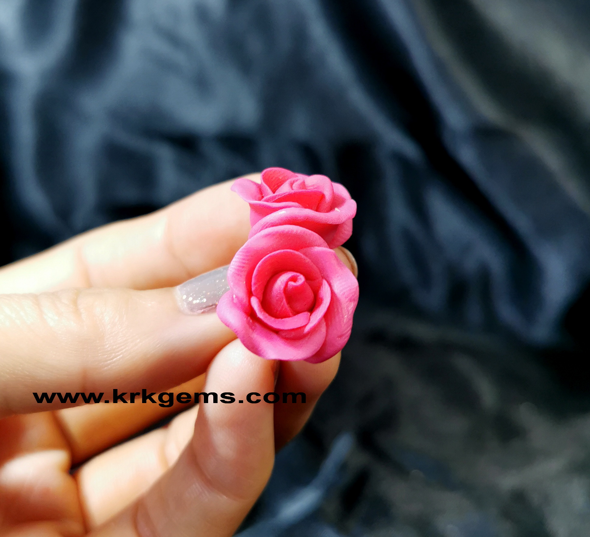 SMALL DEEP PINK ROSE HANDMADE CLAY EARRING