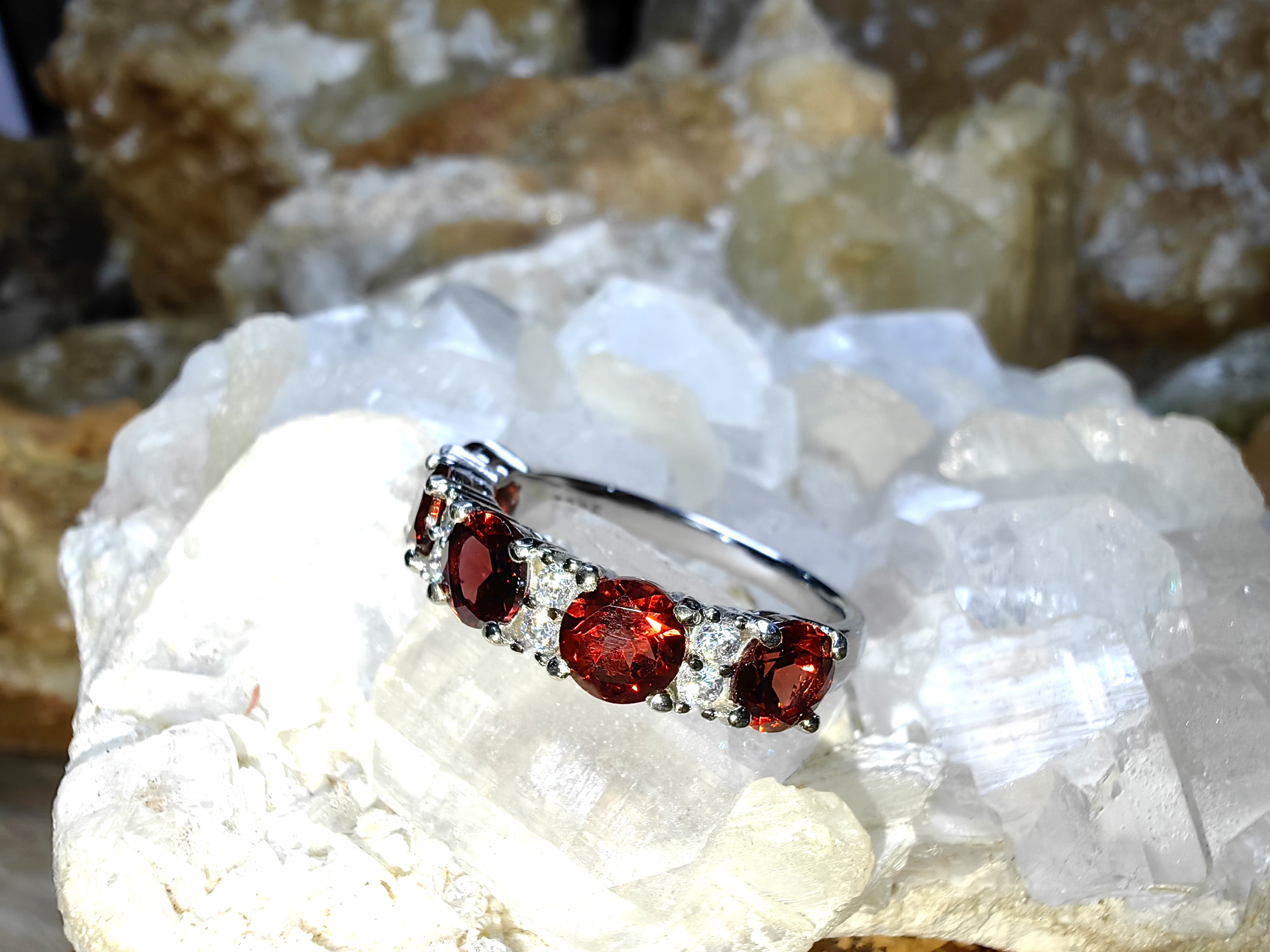 Garnet, CZ 925 Sterling Silver แหวนโกเมน ,เพชรCZ Size 57 เงินแท้ 925