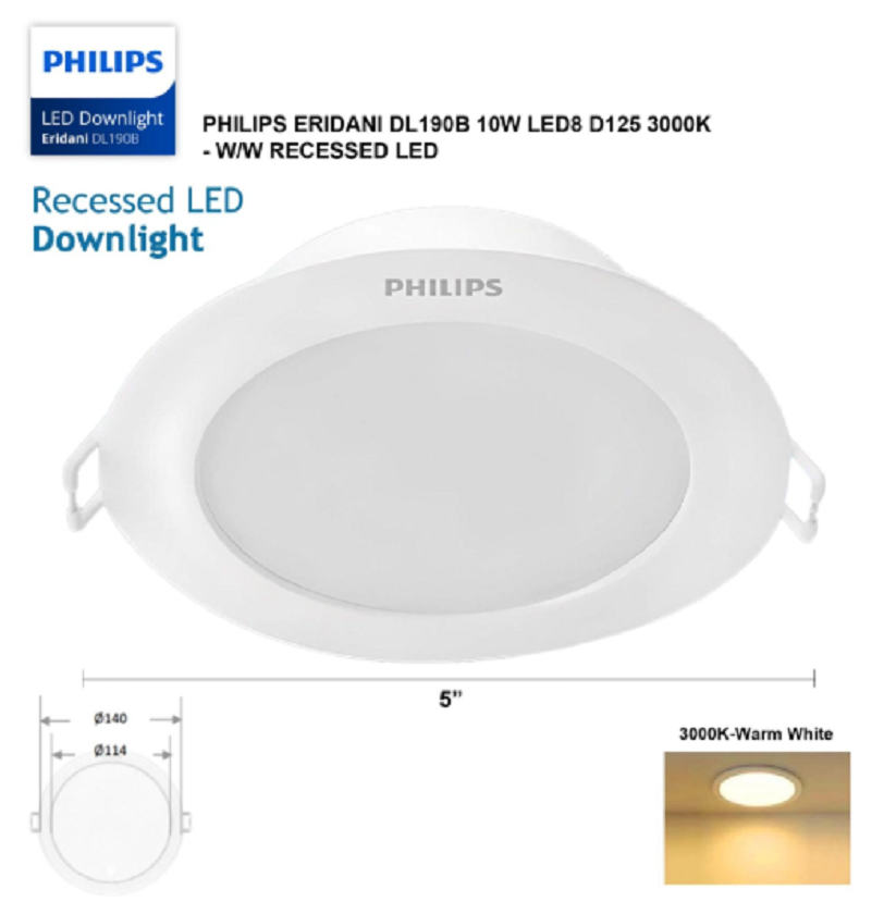 Philips โคมไฟดาวน์ไลท์ ฟิลลิป์ 5นิ้ว 10W รุ่น Eridani DL190B แสงขาว/แสงอุ่น/แสงขาวนวล LED EyeComfort
