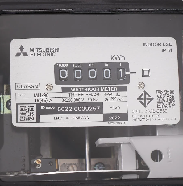 Mitsubishi มิเตอร์มิตซูบิชิ MH-96 3P 4W 15(45)A 380V มิเตอร์ไฟฟ้า 3เฟส 4สาย รุ่นจานหมุน หจก.วันชัยการไฟฟ้า2530เวปลด10เปอร์เซ็น รวมบิลภาษีได้
