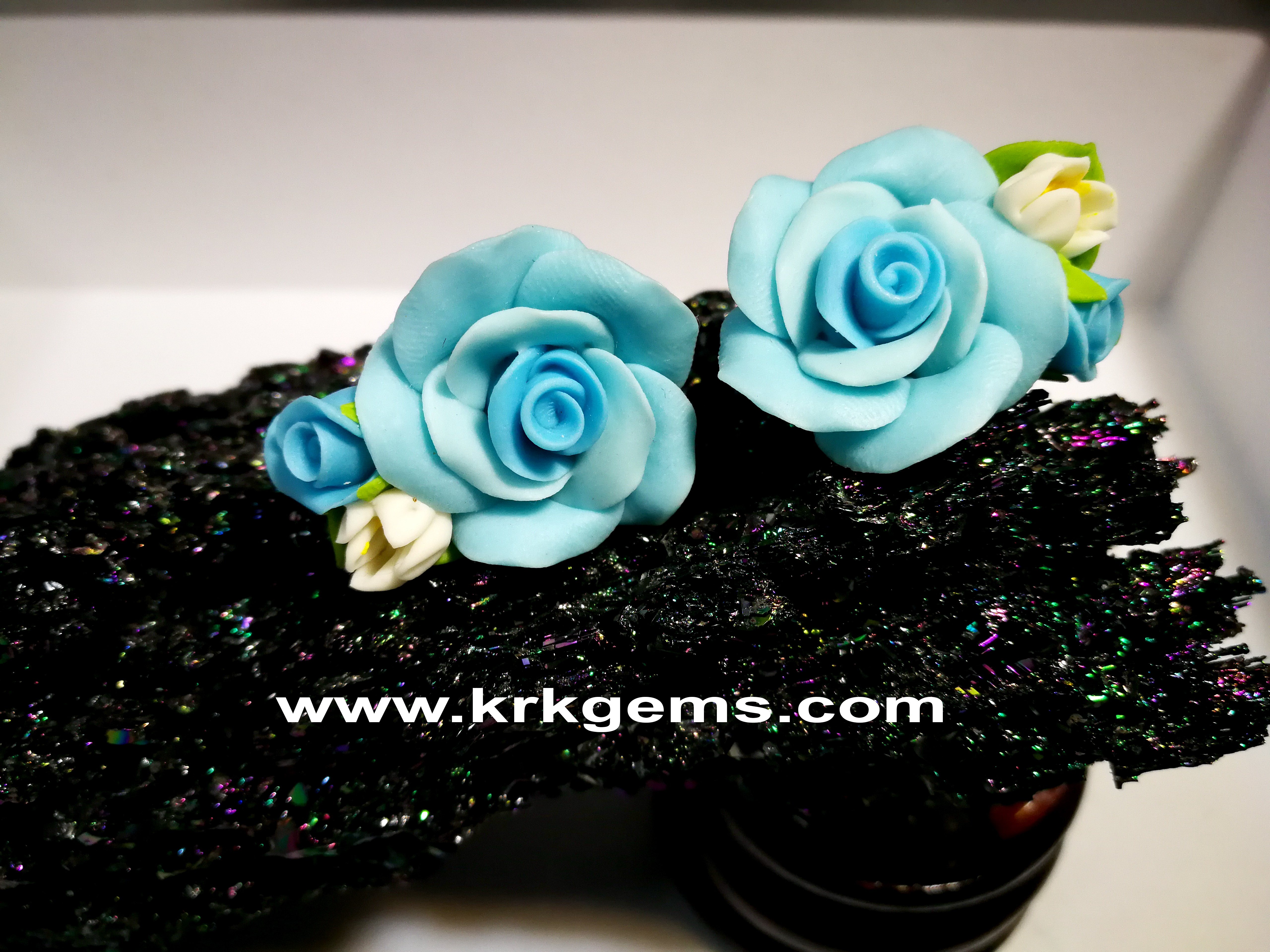 PASTEL BLUE ROSE HANDMADE CLAY NECKLACE BRACELET EARRING RING