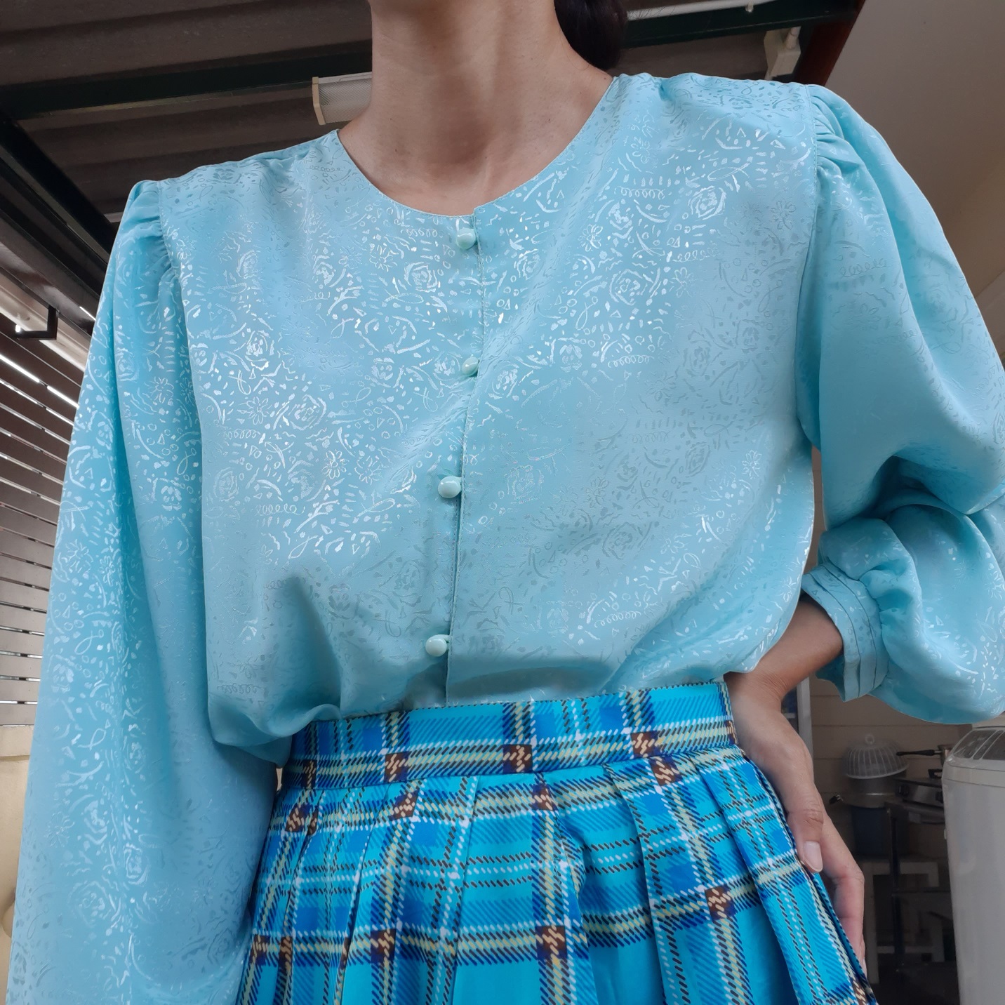 เสื้อวินเทจสีฟ้าสวยๆ