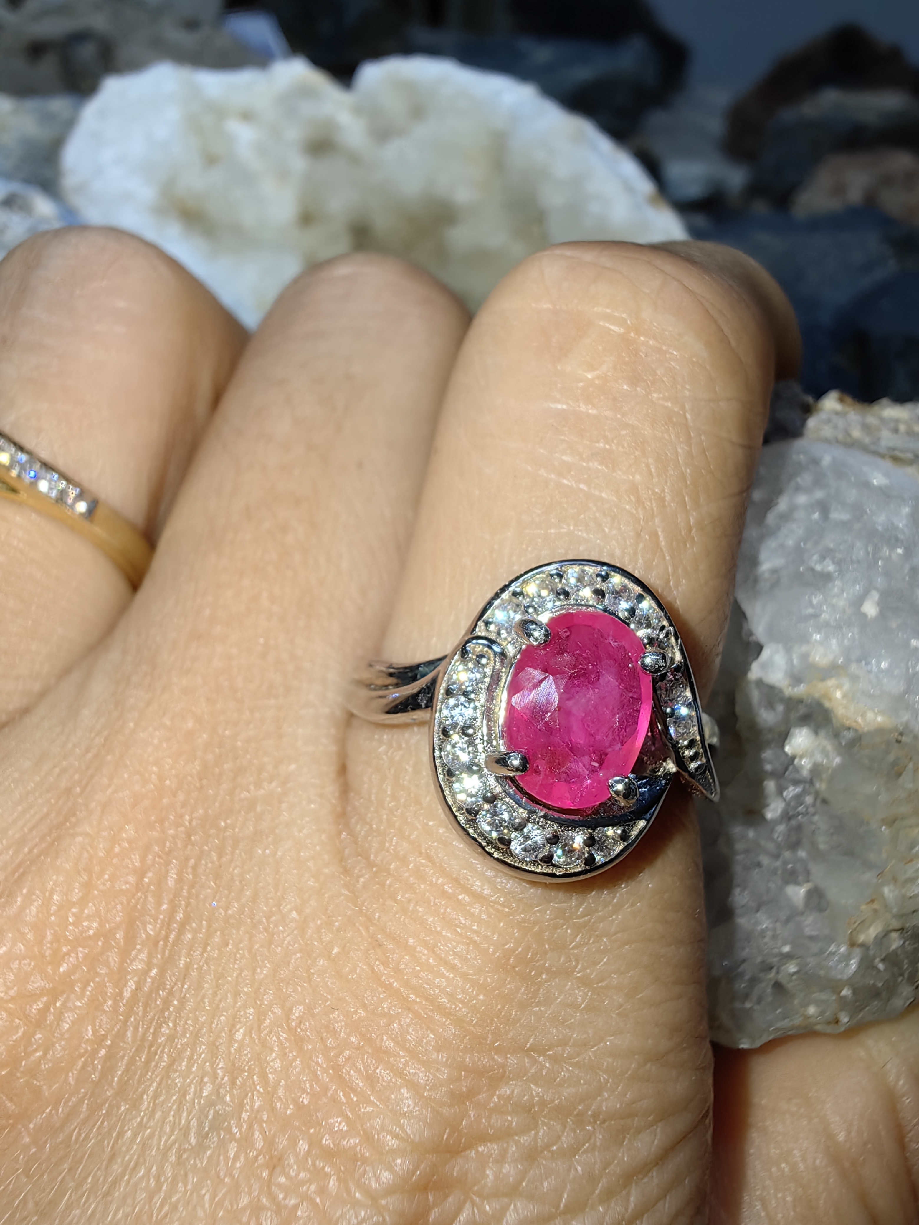 Ruby Cubic Zirconia 92.5% Silver Ring แหวนทับทิม เงิน 92.5%