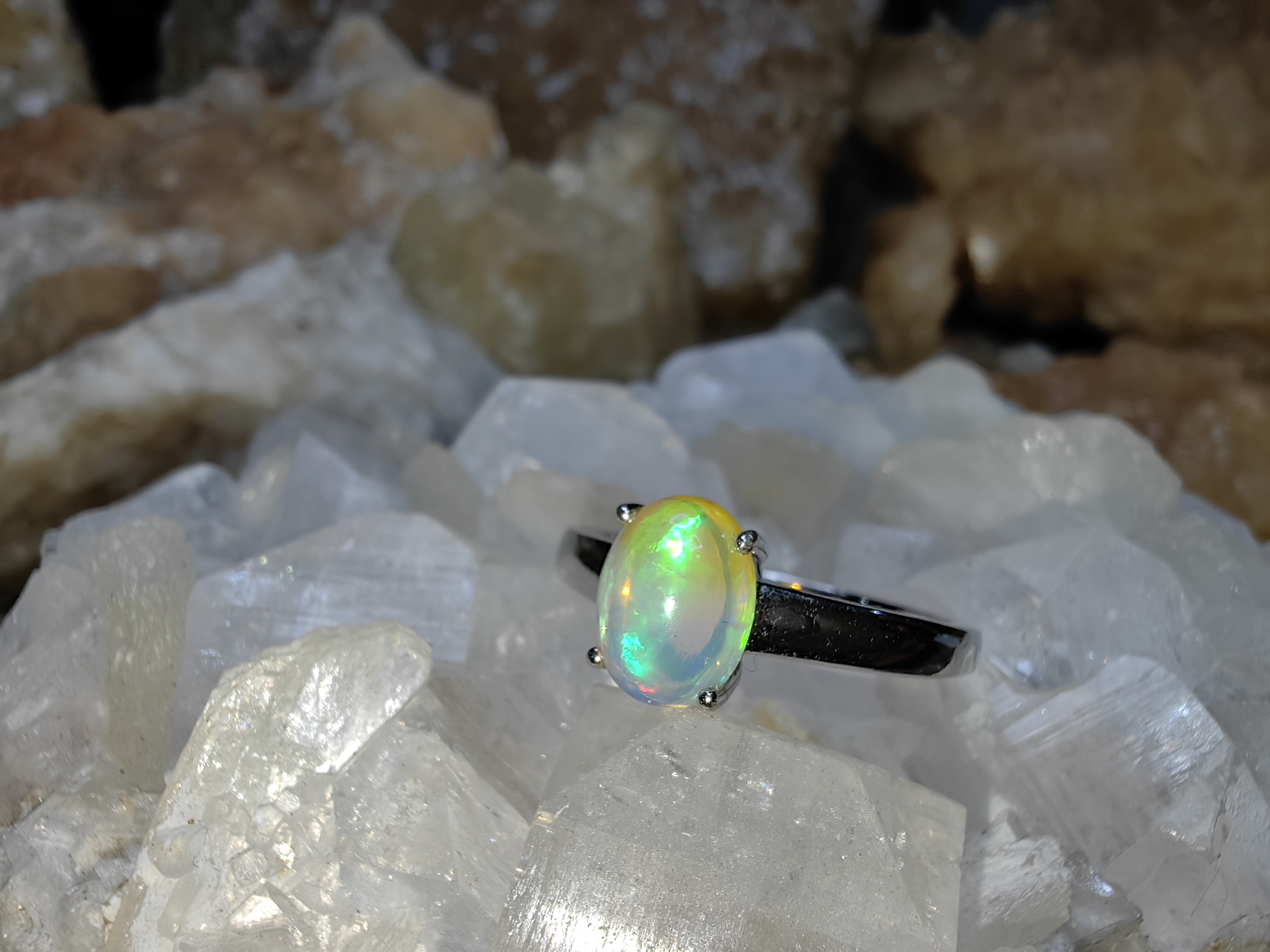 Opal 925 Sterling Silver Ring แหวนโอปอ เงินแท้ 925 Size 60