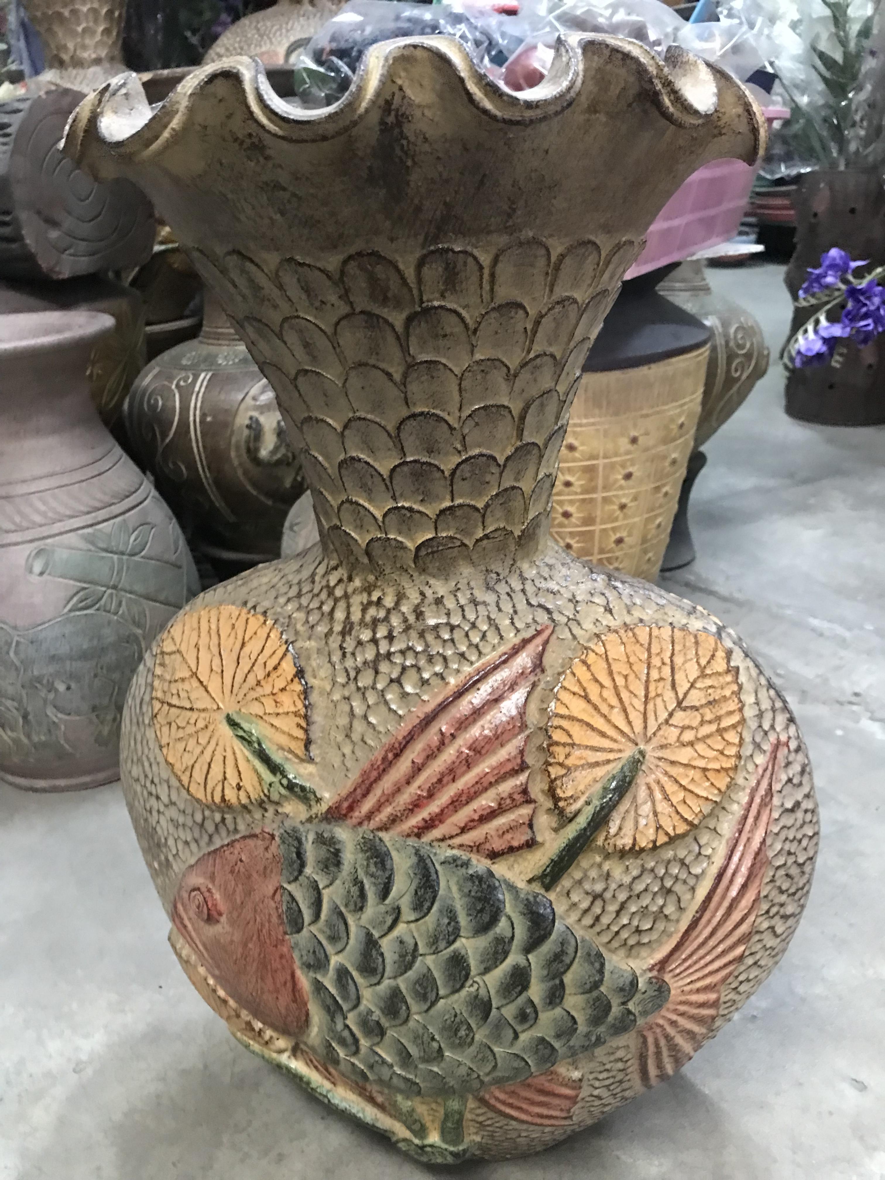 แจกันดินเผาทรงขวดน้ำหอมปากบาน