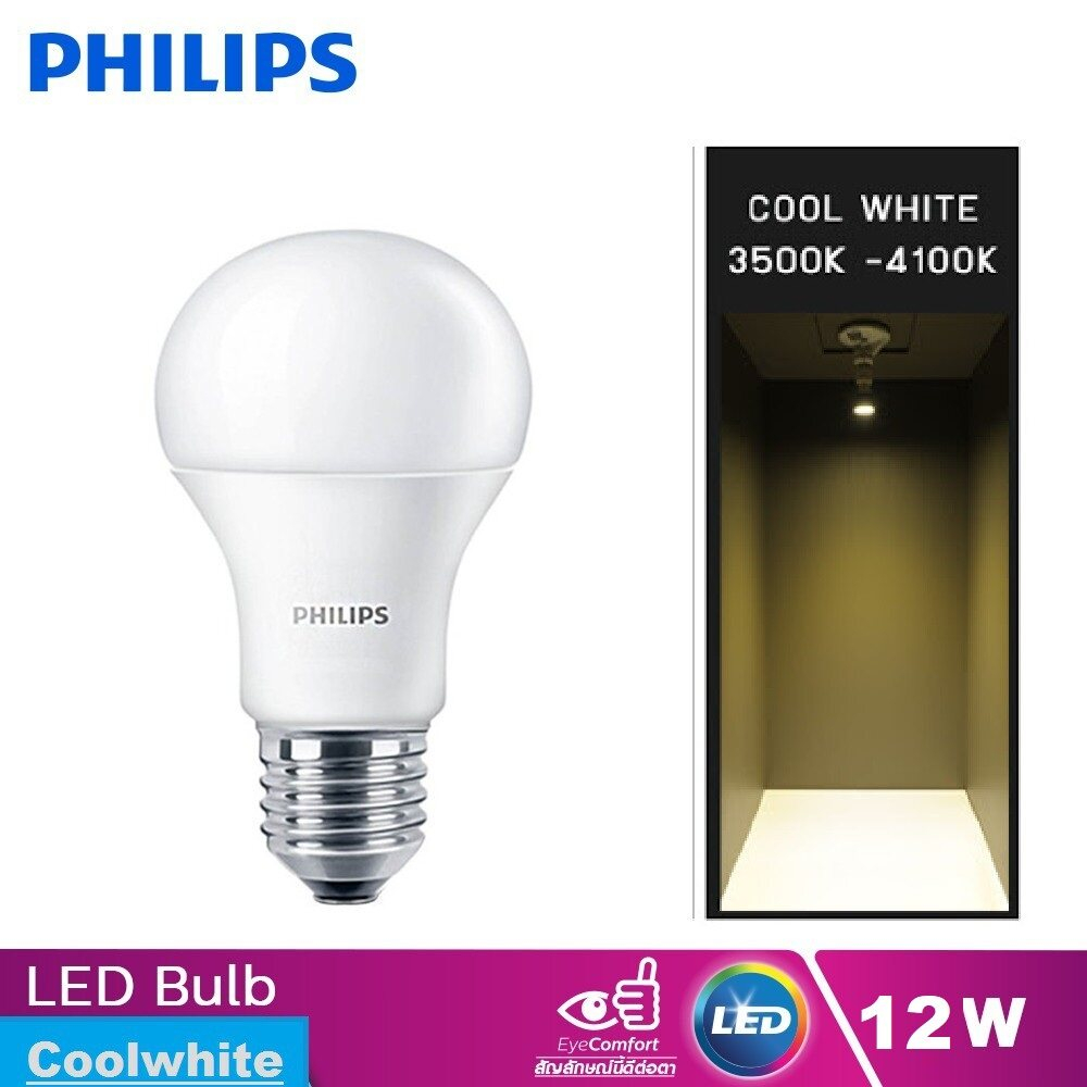 Philips หลอด LED Bulb 12W แสงขาว แสงส้ม แสงคลูไวท์ CoolWhite PHILIPS LED BULB A60 E27 A1