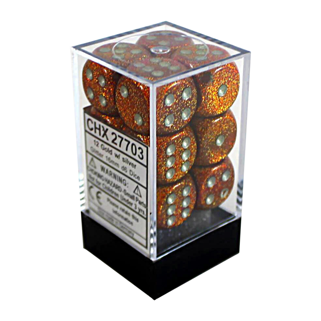 [ลูกเต๋า] Chessex: Glitter Gold/Silver 16mm D6 (12 Dice)