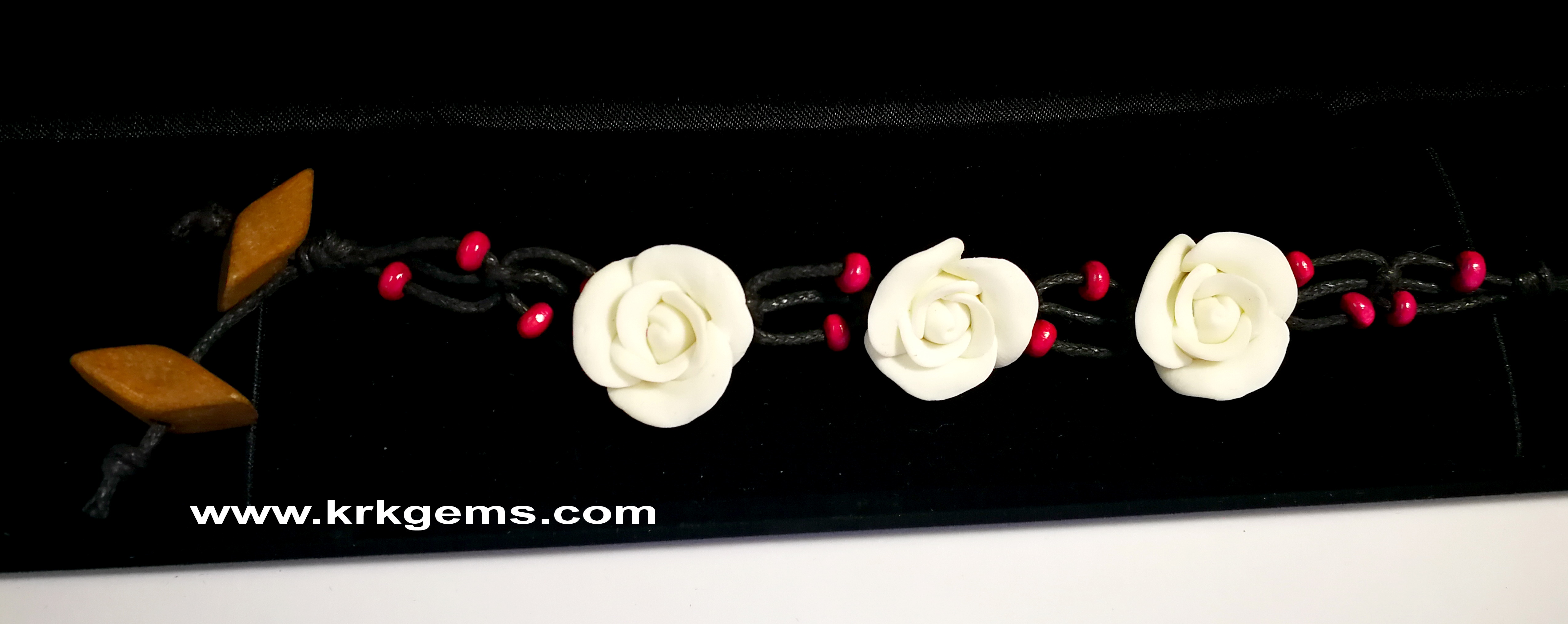 PURE WHITE ROSE HANDMADE CLAY NECKLACE BRACELET EARRING RING SET