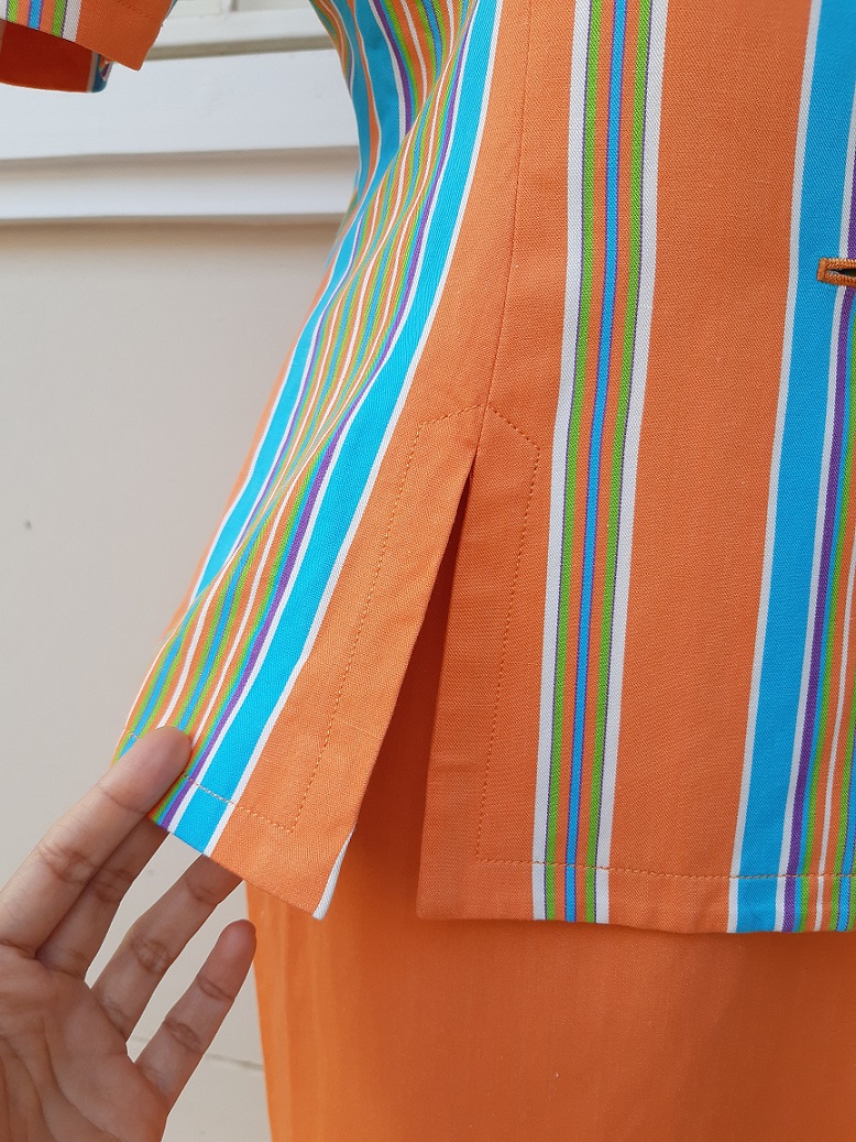 ชุดเซ็ตกระโปรงวินเทจลายทางสีส้ม-ฟ้า แบรนด์ Guy Laroche (Vintage outfits)