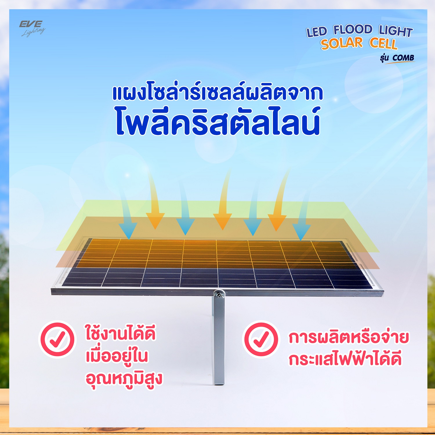 โคมฟลัดไลท์โซล่าเซลล์แอลอีดี รุ่น คอมบ์ ควบคุมด้วยรีโมท
