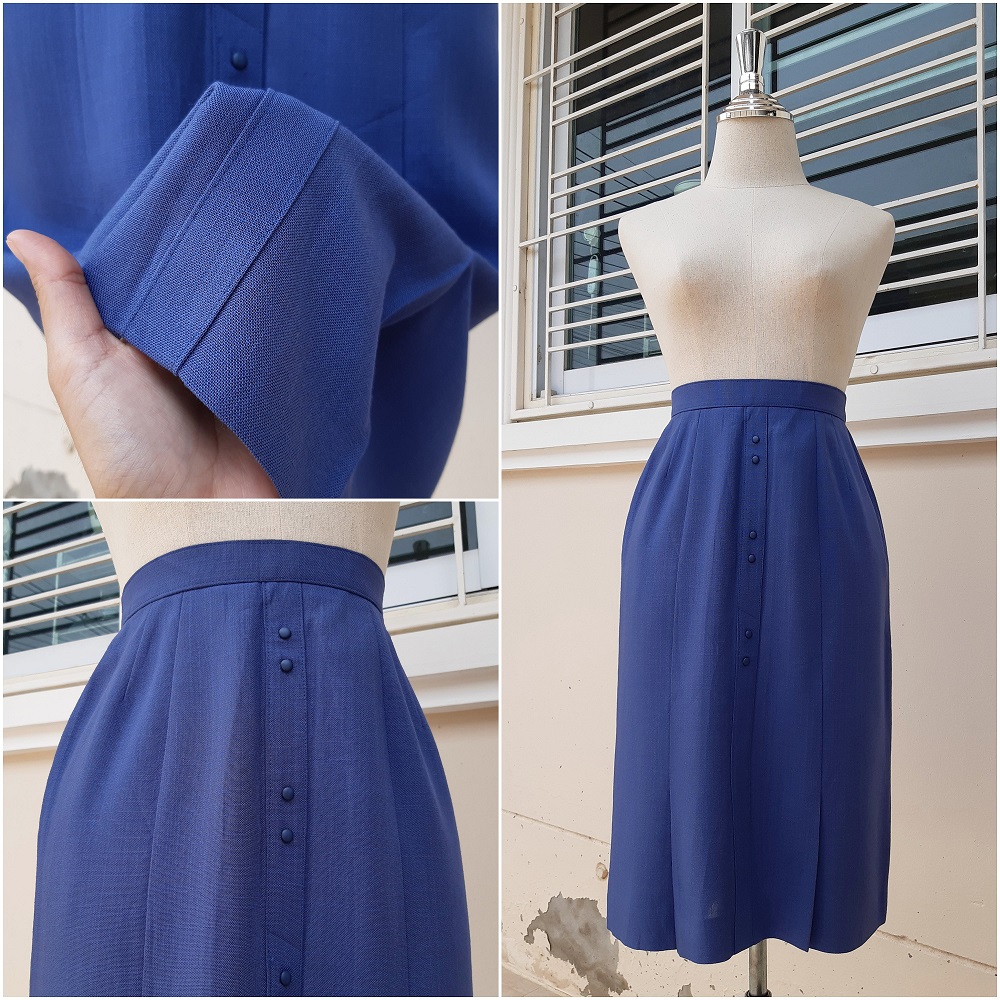 กระโปรงทรงเอวินเทจสี Blue jeans