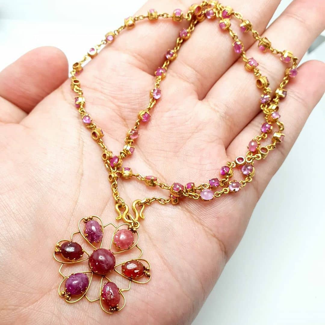 ❎✖️🚫ขายแล้ว(SoIdOut)🚫✖️❎สร้อยคอทอง 90% ตะขอทอง 96.5% ทับทิมแท้ทุกเม็ด ความยาว 19 นิ้ว น้ำหนัก 16.7 กรัม