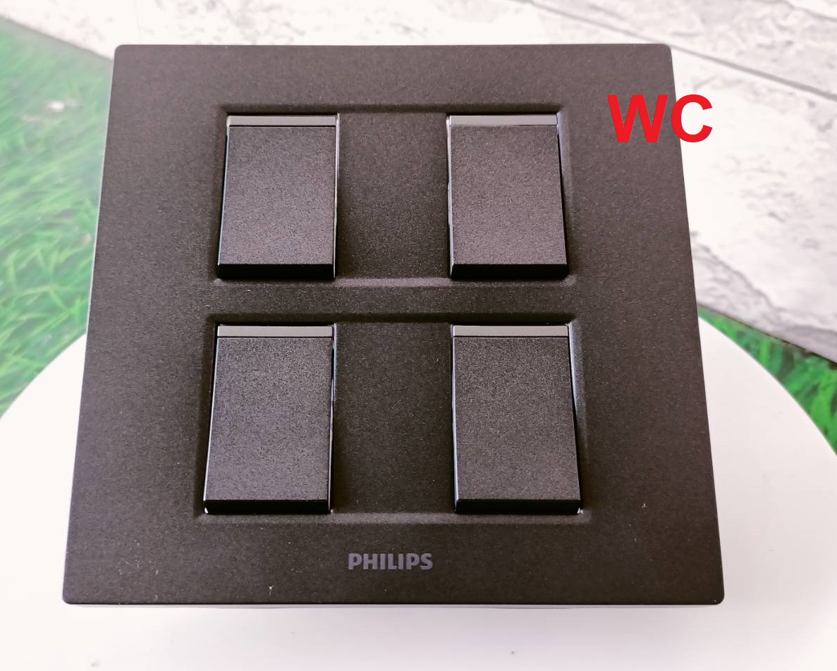 Philips ชุดสวิทซ์ สีดำ BLACK PLUG SET ชุดปลักไฟ รุ่น 4X4 6ช่อง ฟิลลิป ชุดปลั๊กกราวน์คู่ / ปลั๊กเดี่ยว / สวิตซ์ พร้อมบล็อค 4x4 ครบชุด