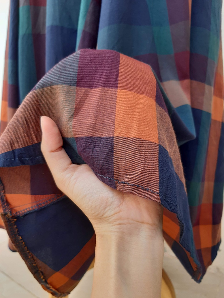 กระโปรงบานทรงเอลายสก๊อต คู่สีโทนเย็น ส้ม น้ำเงิน เขียวหัวเป็ด